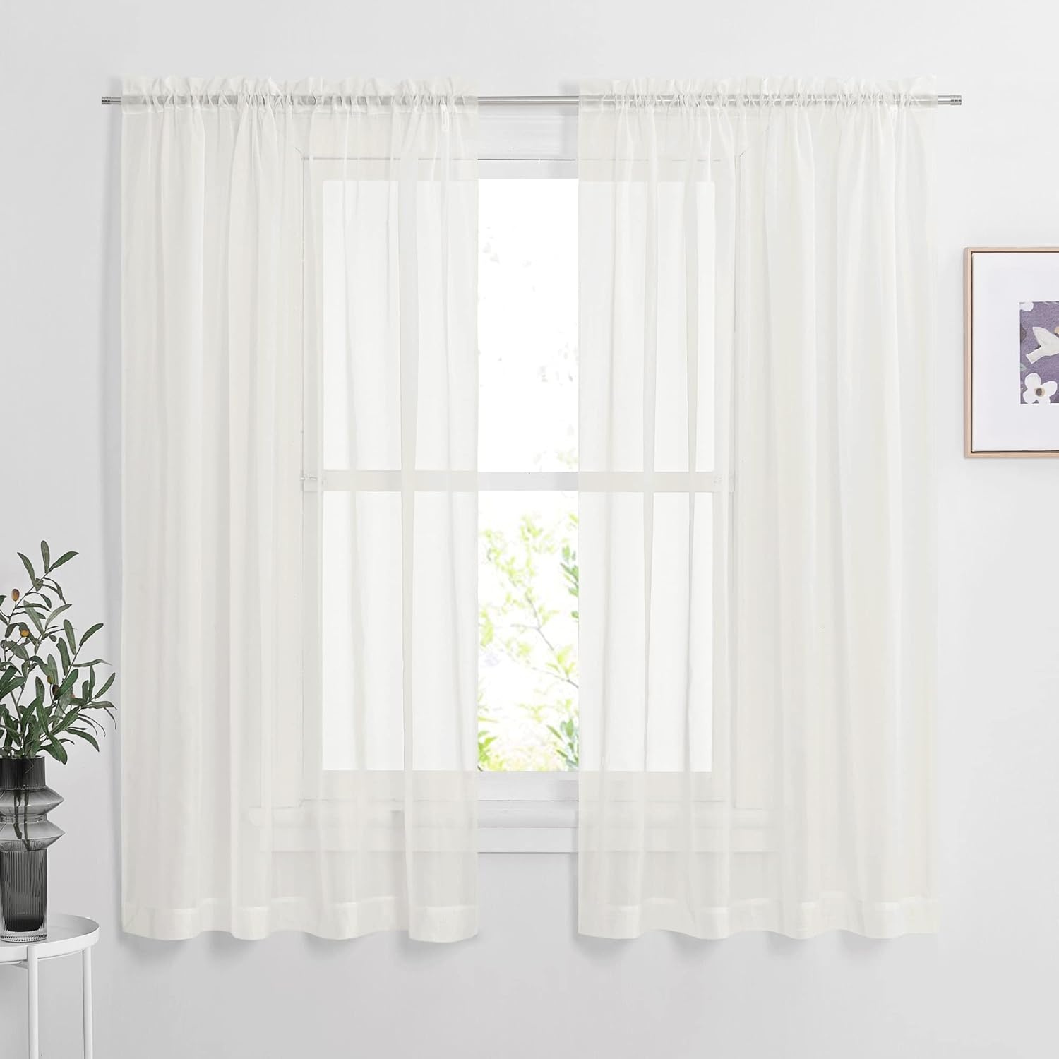 image:imageNICETOWN Black Sheer Curtains 96 Inches Long W42xL96 2 PanelsBeige