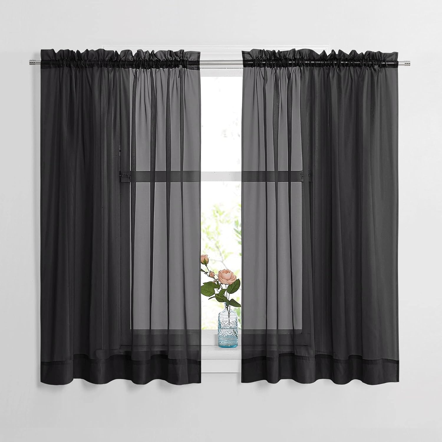 image:imageNICETOWN Black Sheer Curtains 96 Inches Long W42xL96 2 PanelsBlack