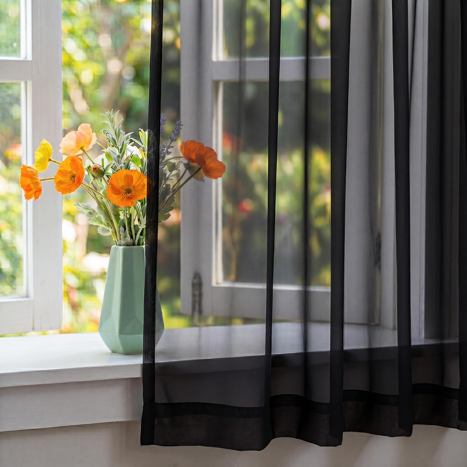 image:imageNICETOWN Black Sheer Curtains 96 Inches Long W42xL96 2 PanelsBlack