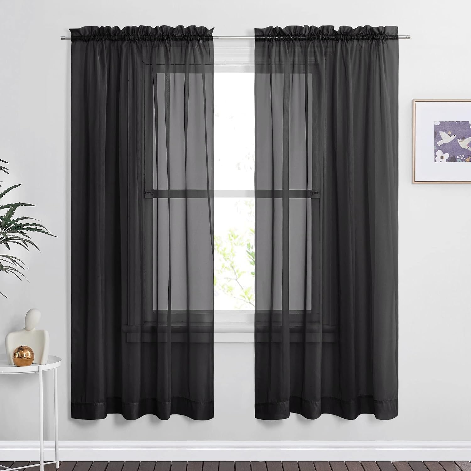 image:imageNICETOWN Black Sheer Curtains 96 Inches Long W42xL96 2 PanelsBlack