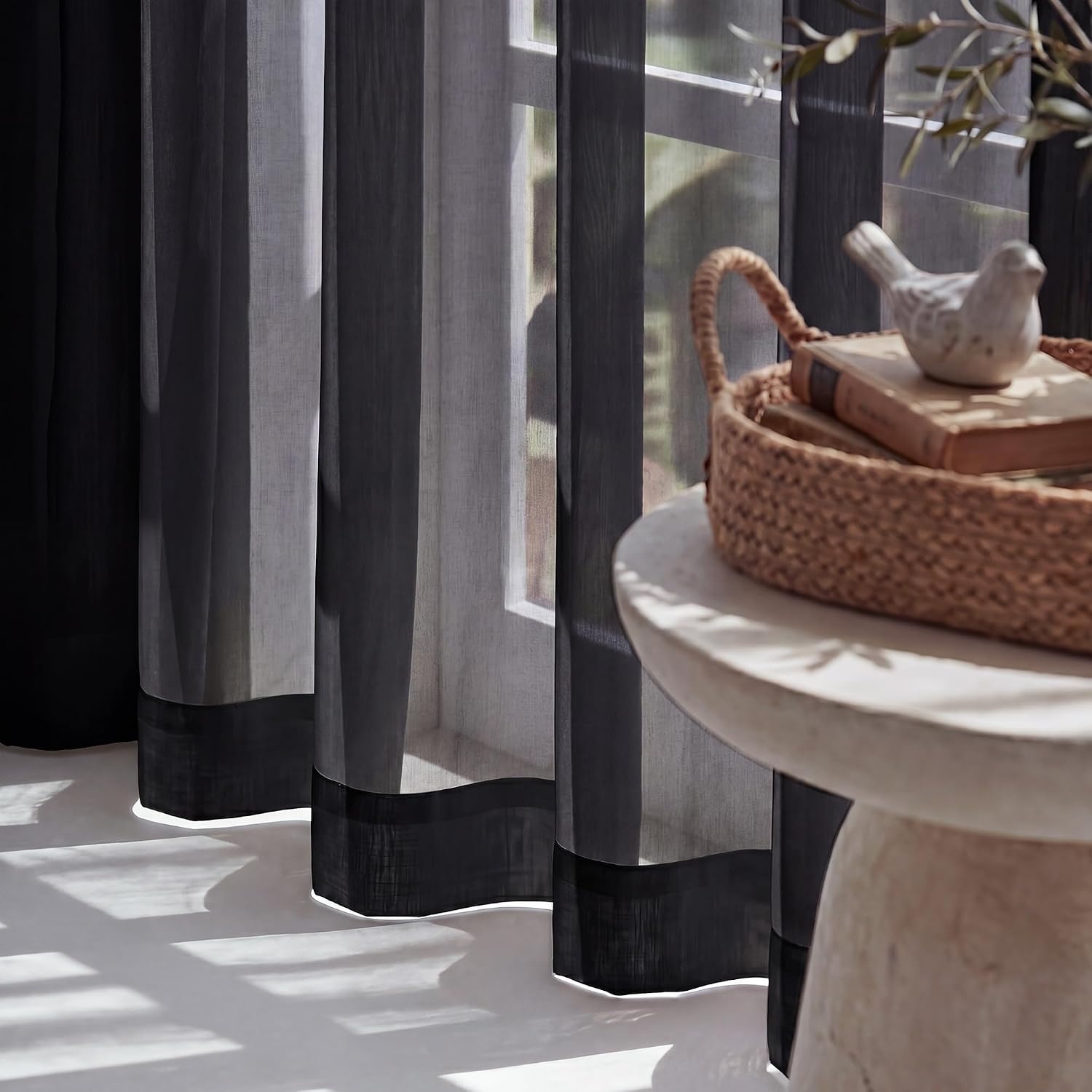 image:imageNICETOWN Black Sheer Curtains 96 Inches Long W42xL96 2 PanelsBlack