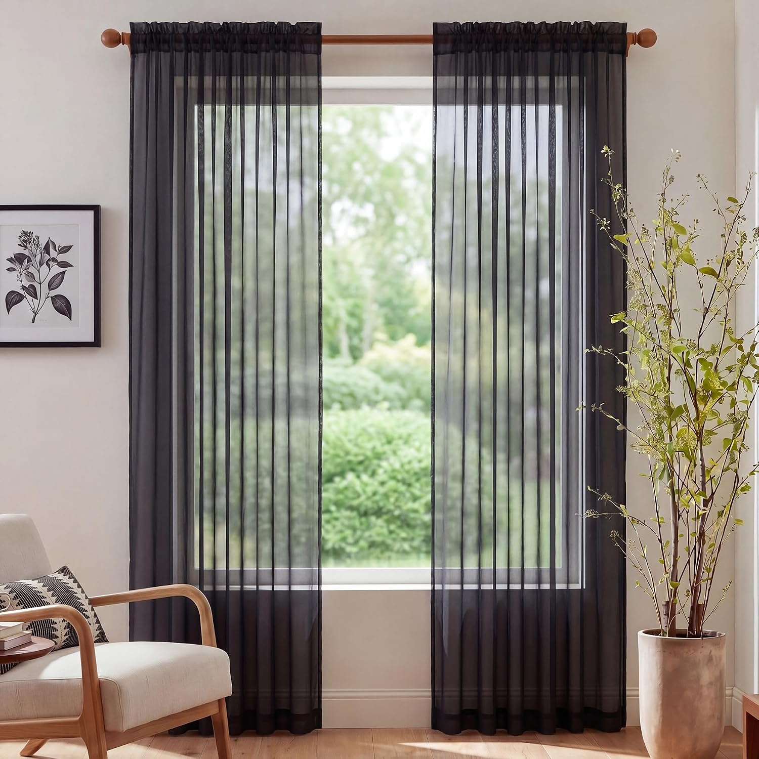 image:imageNICETOWN Black Sheer Curtains 96 Inches Long W42xL96 2 PanelsBlack