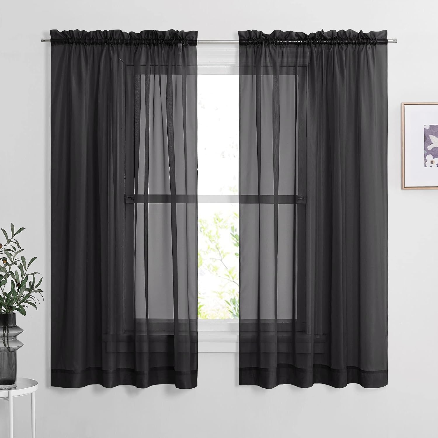 image:imageNICETOWN Black Sheer Curtains 96 Inches Long W42xL96 2 PanelsBlack