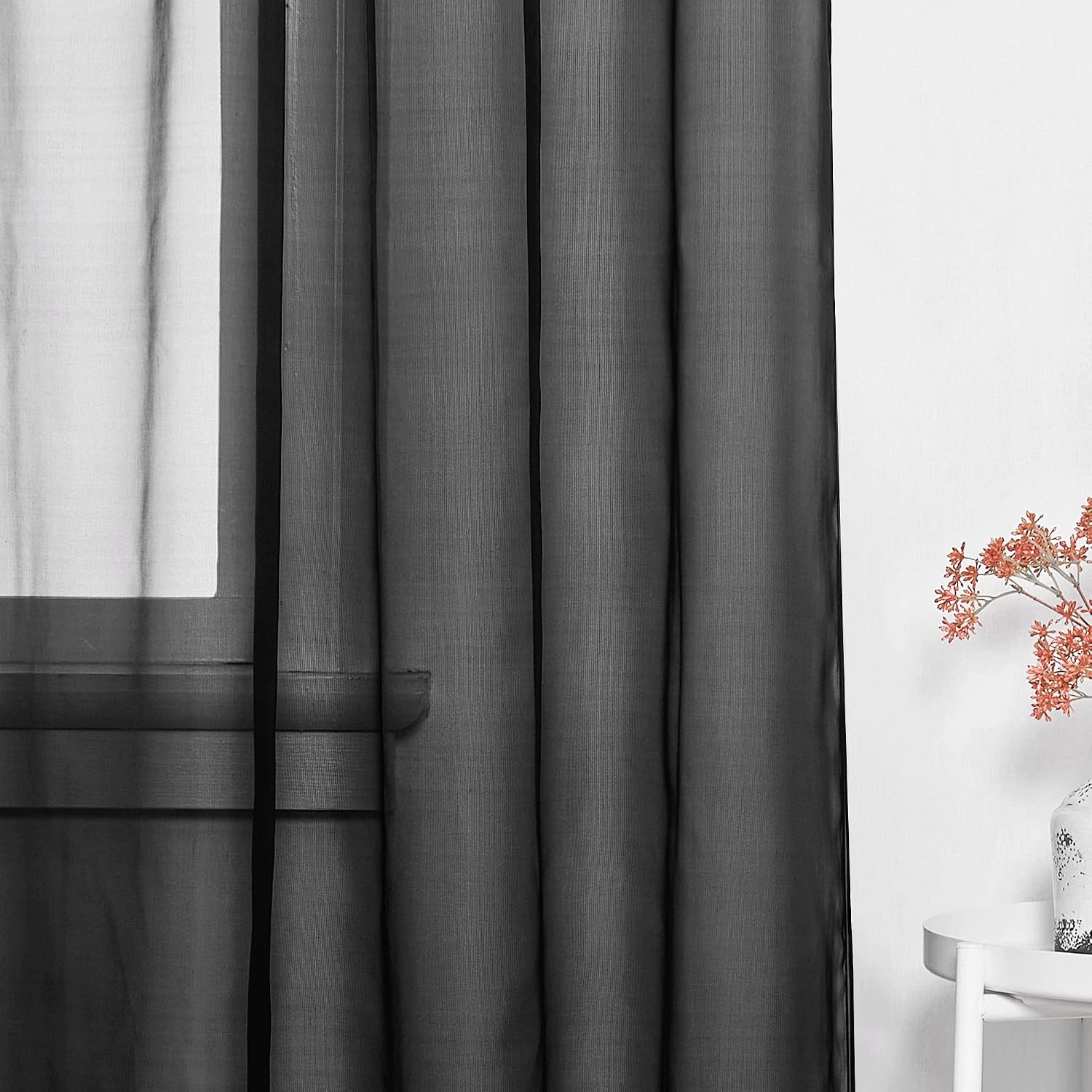 image:imageNICETOWN Black Sheer Curtains 96 Inches Long W42xL96 2 PanelsBlack