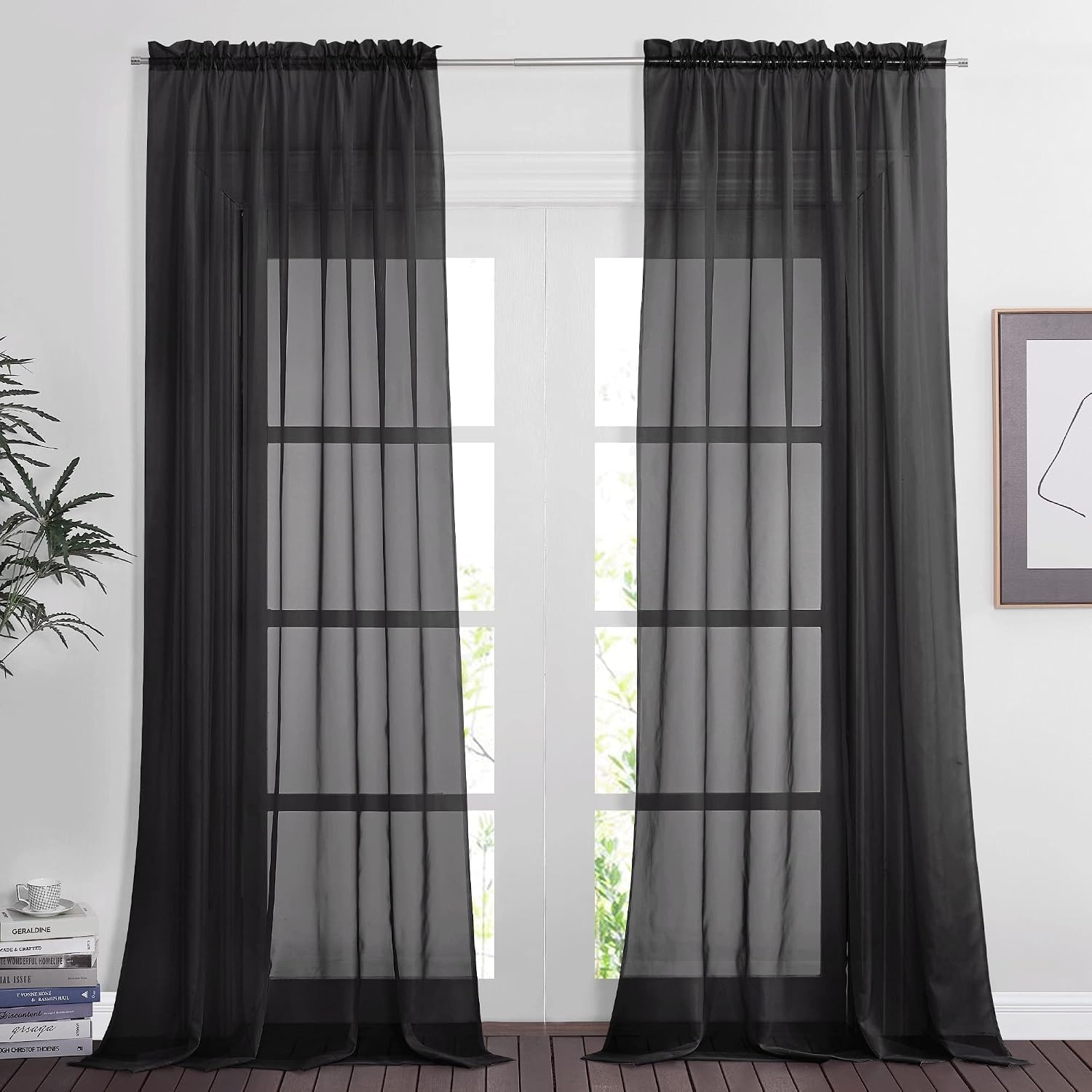 image:imageNICETOWN Black Sheer Curtains 96 Inches Long W42xL96 2 PanelsBlack