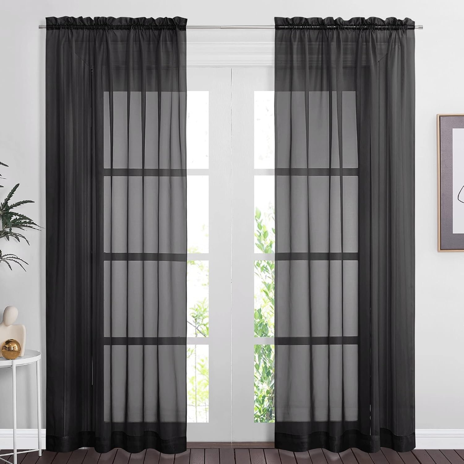 image:imageNICETOWN Black Sheer Curtains 96 Inches Long W42xL96 2 PanelsBlack