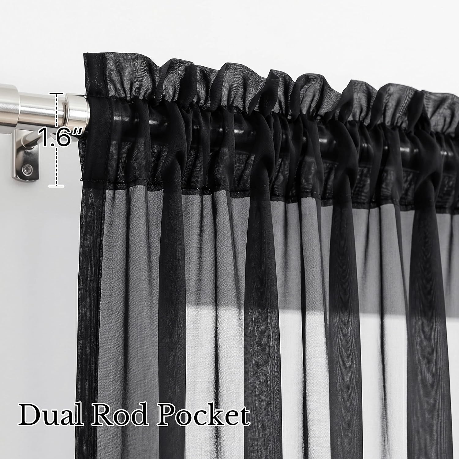 image:imageNICETOWN Black Sheer Curtains 96 Inches Long W42xL96 2 PanelsBlack