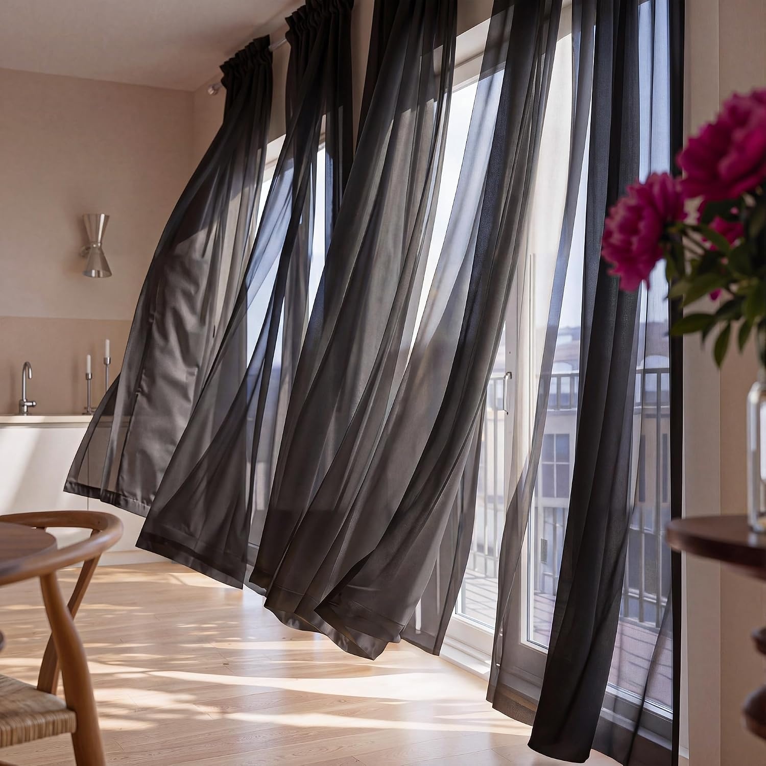 image:imageNICETOWN Black Sheer Curtains 96 Inches Long W42xL96 2 PanelsBlack
