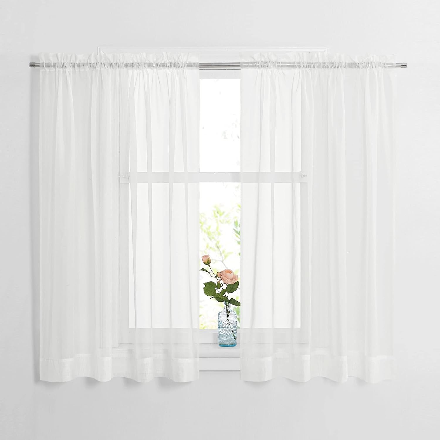 image:imageNICETOWN Black Sheer Curtains 96 Inches Long W42xL96 2 PanelsIvory