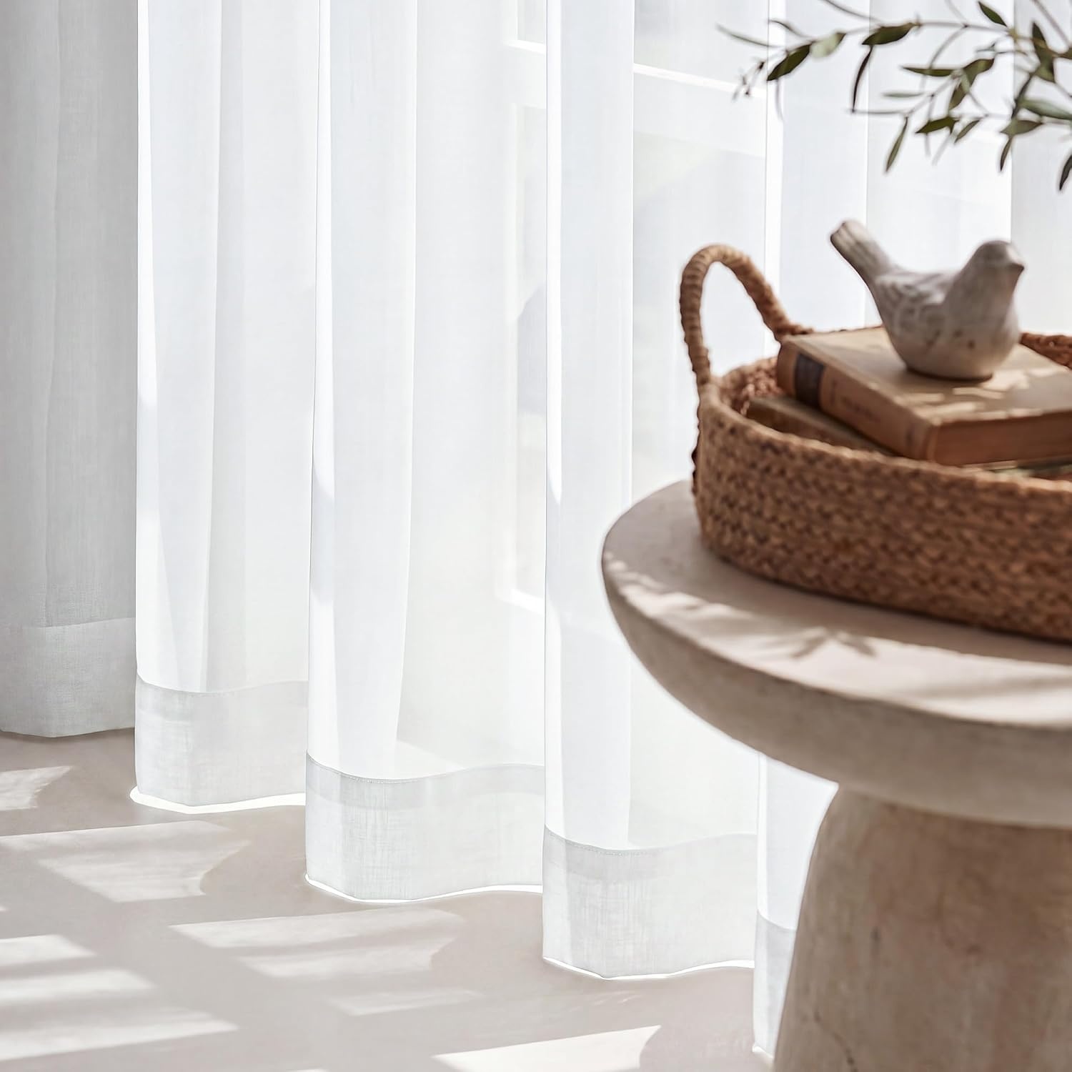 image:imageNICETOWN Black Sheer Curtains 96 Inches Long W42xL96 2 PanelsIvory