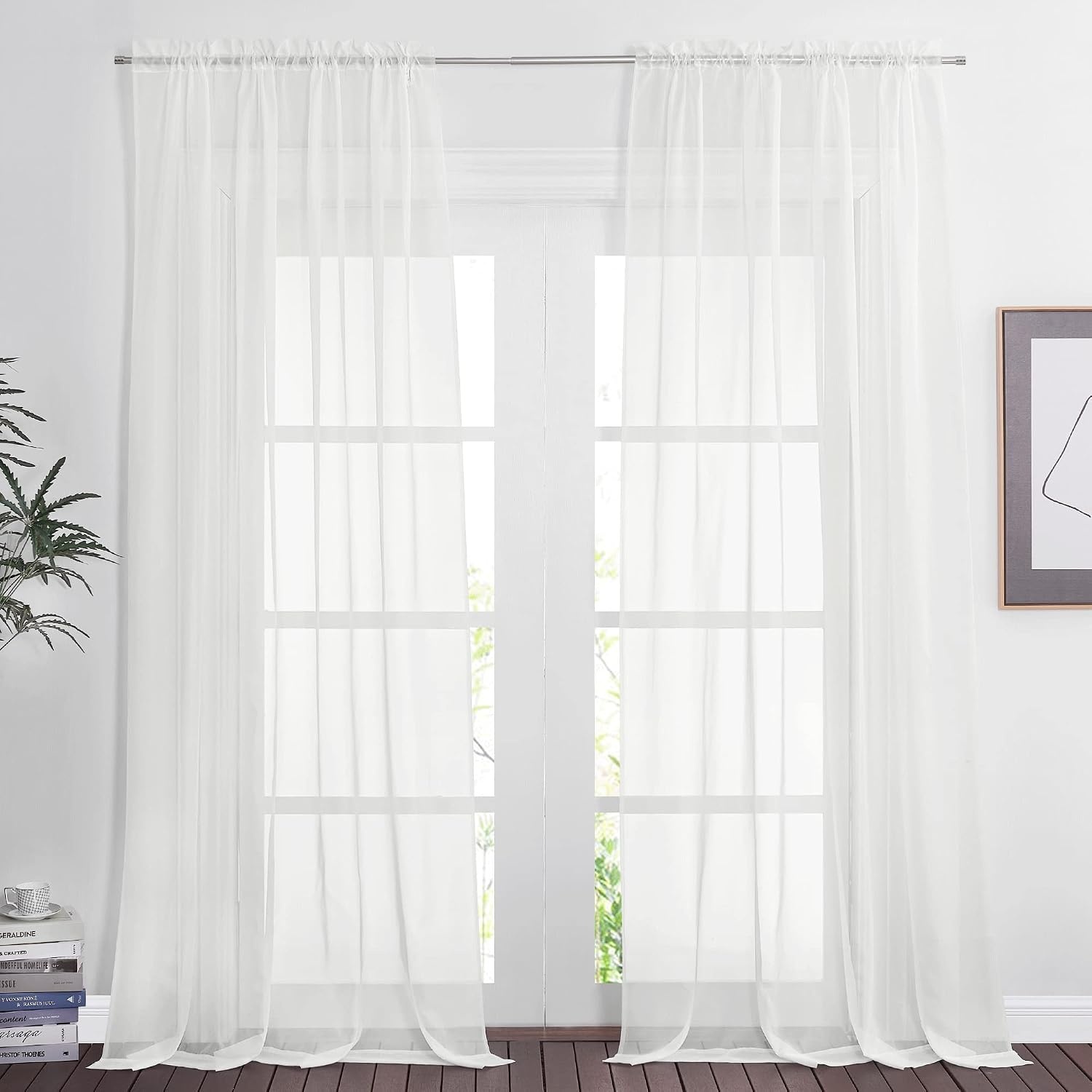 image:imageNICETOWN Black Sheer Curtains 96 Inches Long W42xL96 2 PanelsIvory