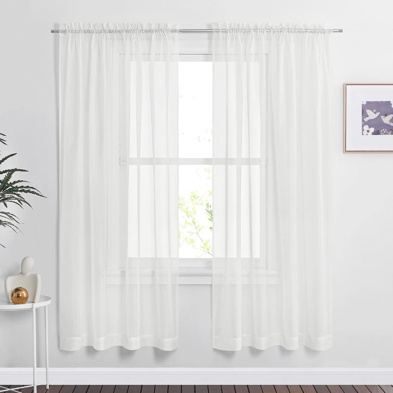 image:imageNICETOWN Black Sheer Curtains 96 Inches Long W42xL96 2 PanelsIvory