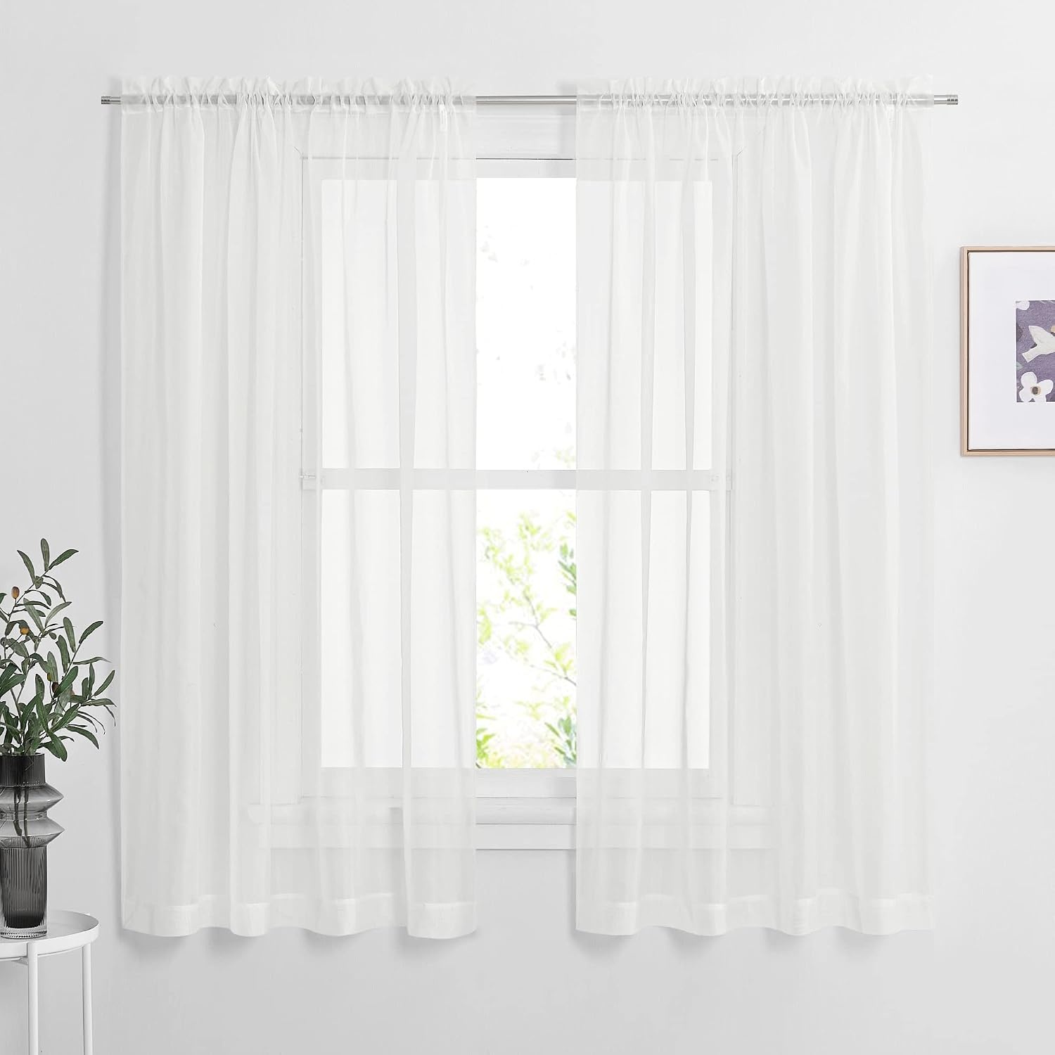 image:imageNICETOWN Black Sheer Curtains 96 Inches Long W42xL96 2 PanelsIvory