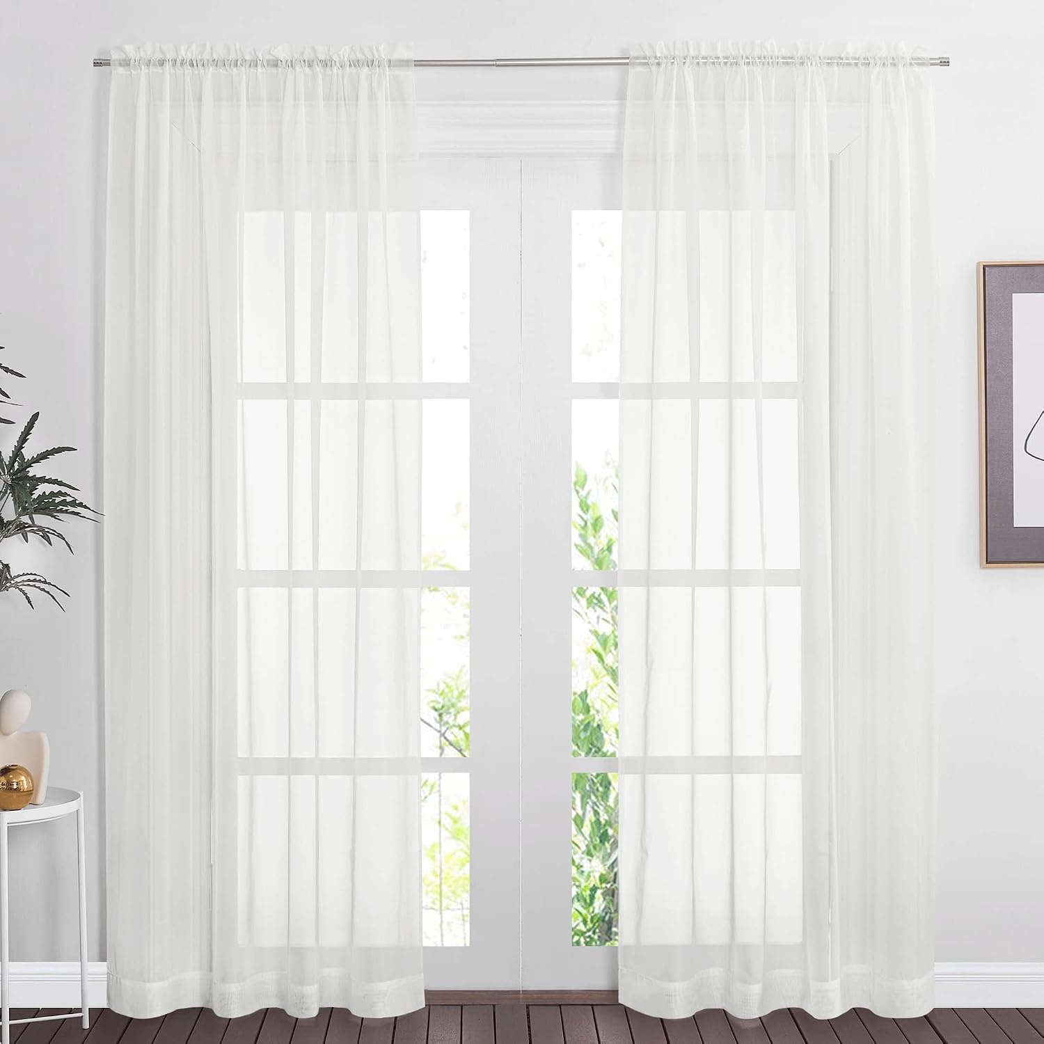 image:imageNICETOWN Black Sheer Curtains 96 Inches Long W42xL96 2 PanelsIvory