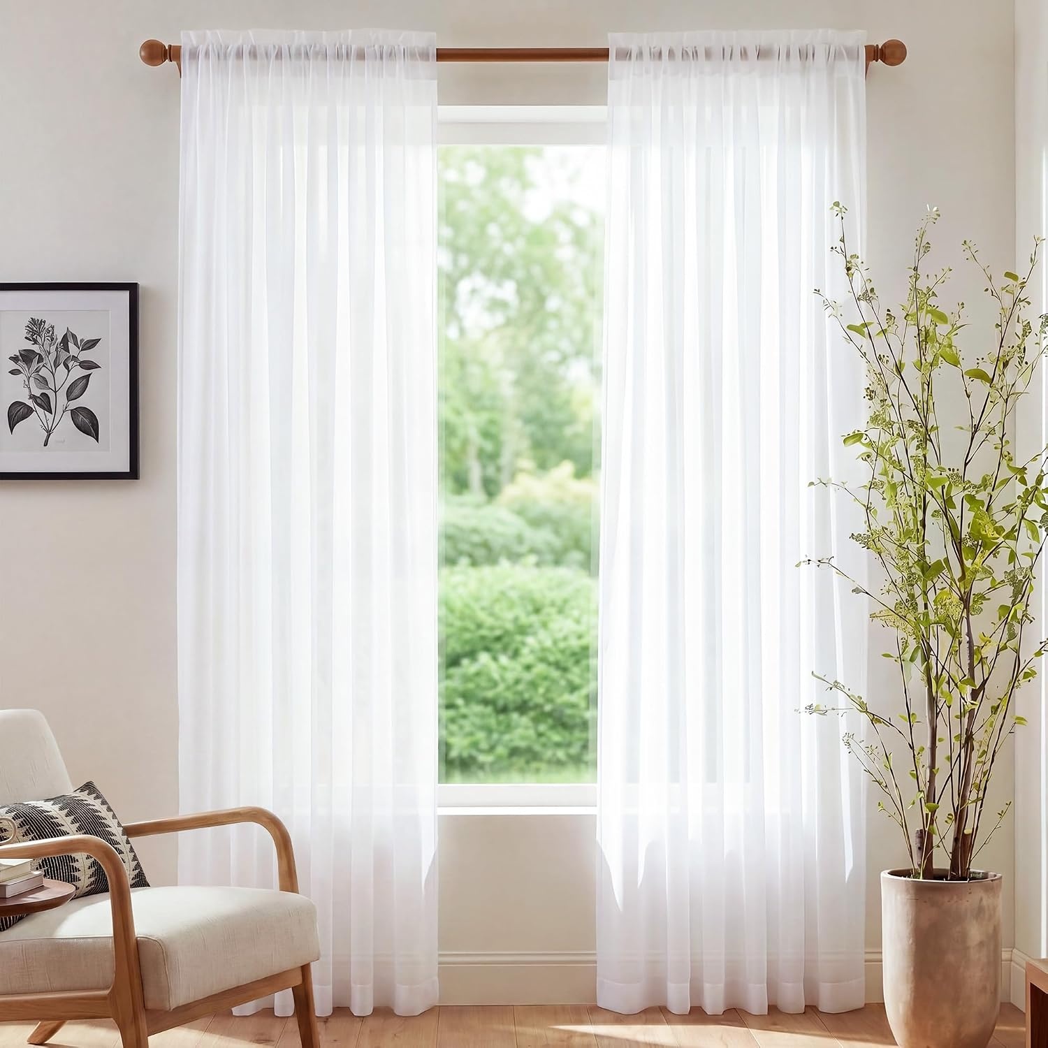 image:imageNICETOWN Black Sheer Curtains 96 Inches Long W42xL96 2 PanelsIvory