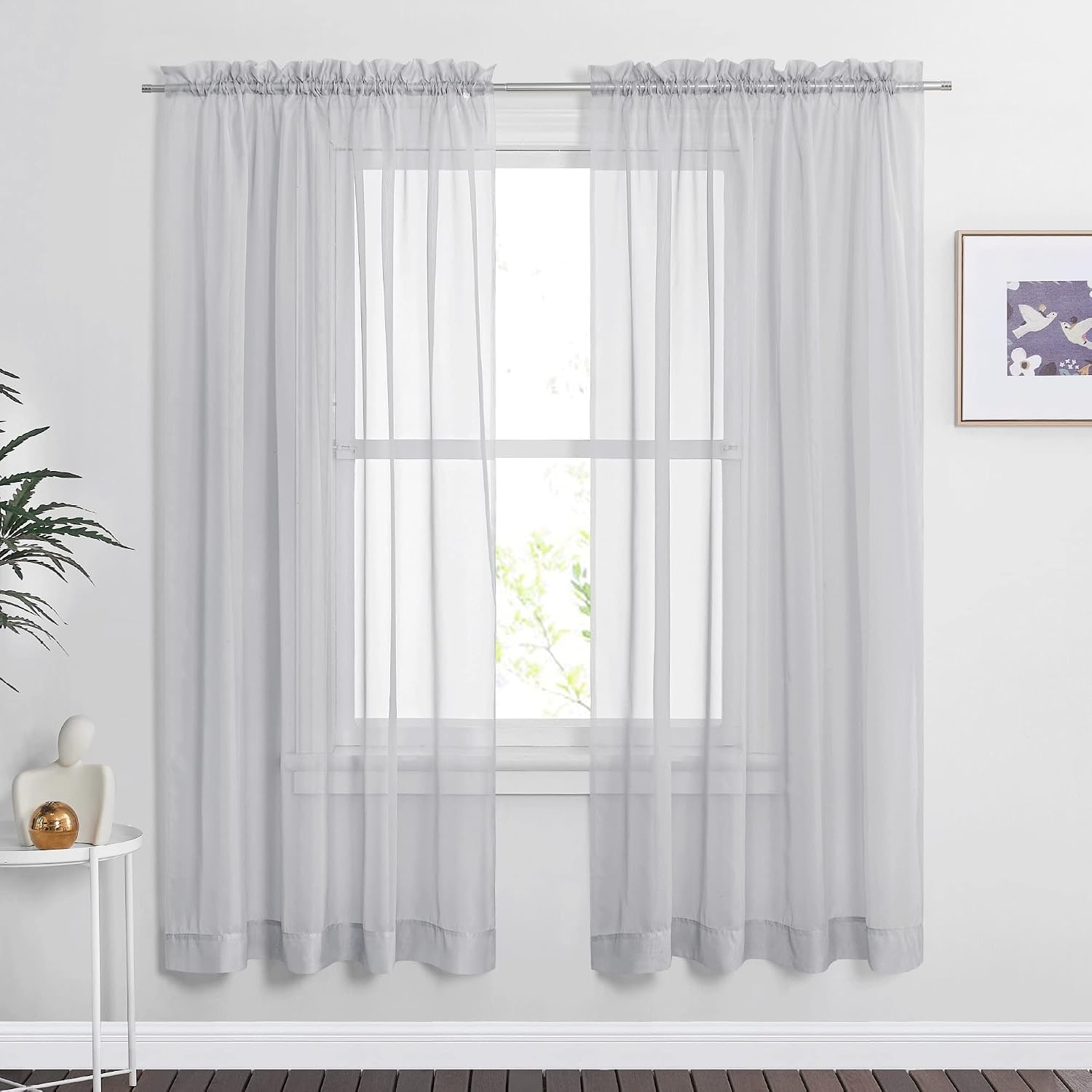 image:imageNICETOWN Black Sheer Curtains 96 Inches Long W42xL96 2 PanelsLight Grey
