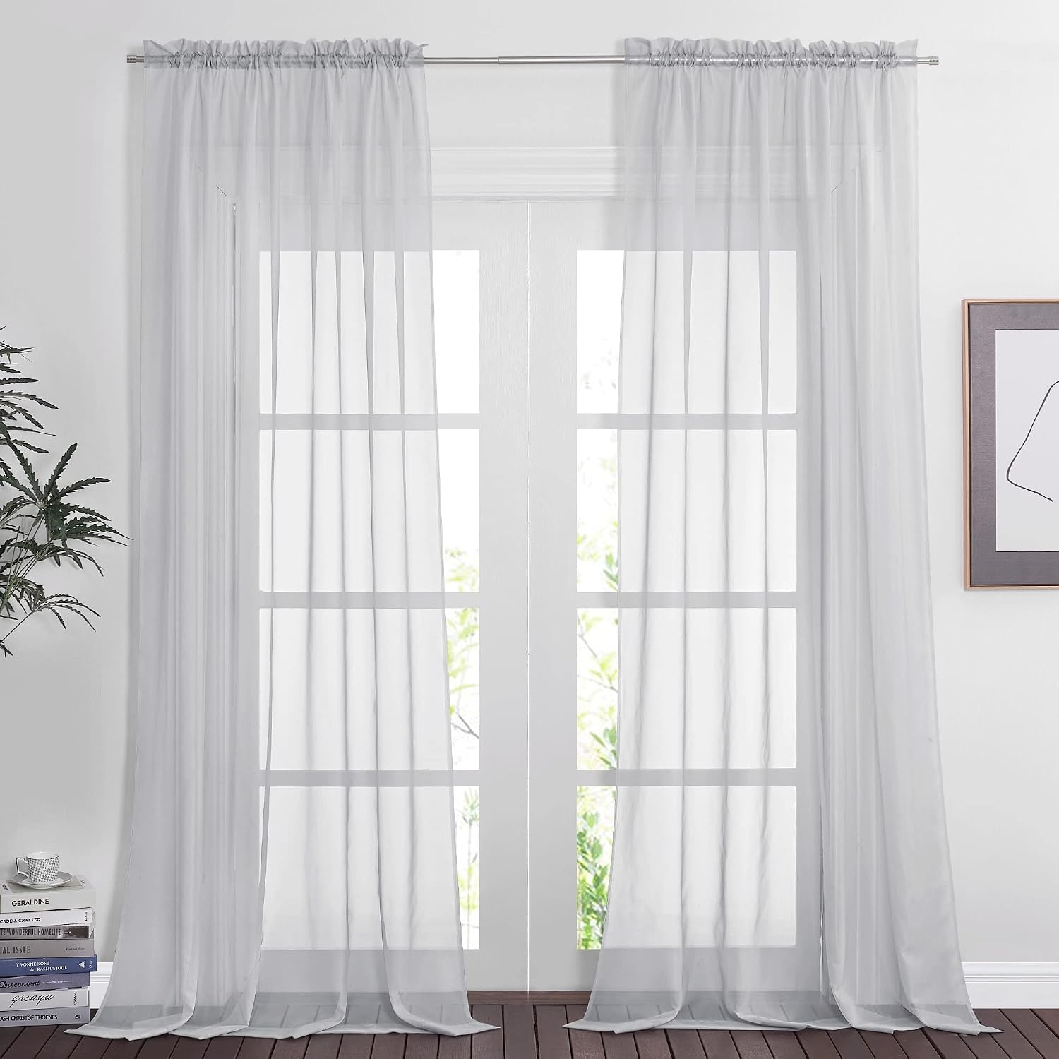 image:imageNICETOWN Black Sheer Curtains 96 Inches Long W42xL96 2 PanelsLight Grey