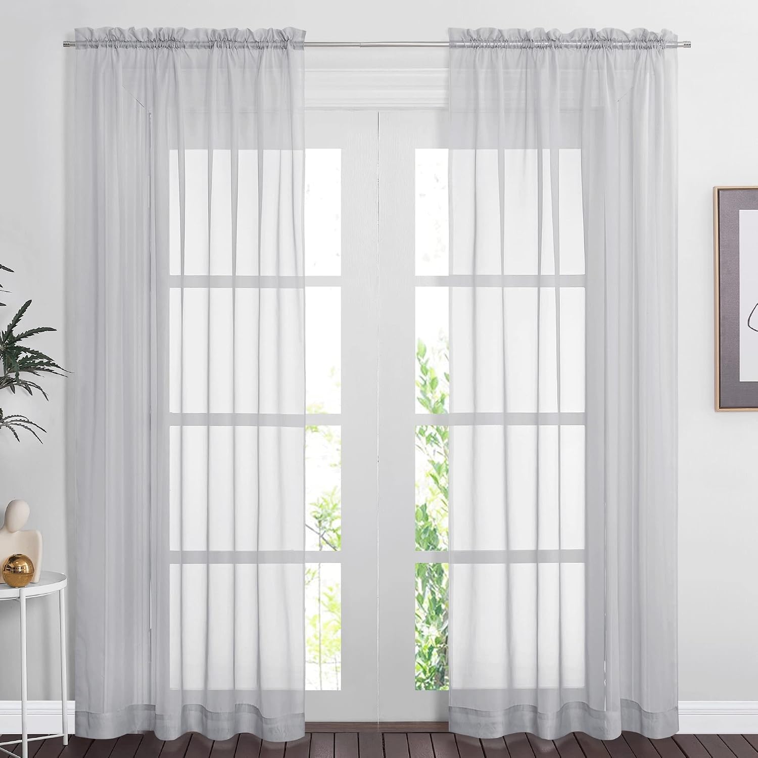 image:imageNICETOWN Black Sheer Curtains 96 Inches Long W42xL96 2 PanelsLight Grey