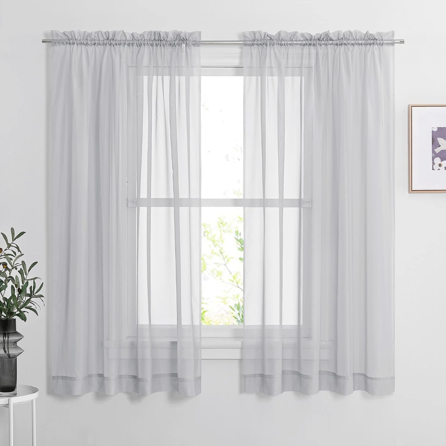 image:imageNICETOWN Black Sheer Curtains 96 Inches Long W42xL96 2 PanelsLight Grey