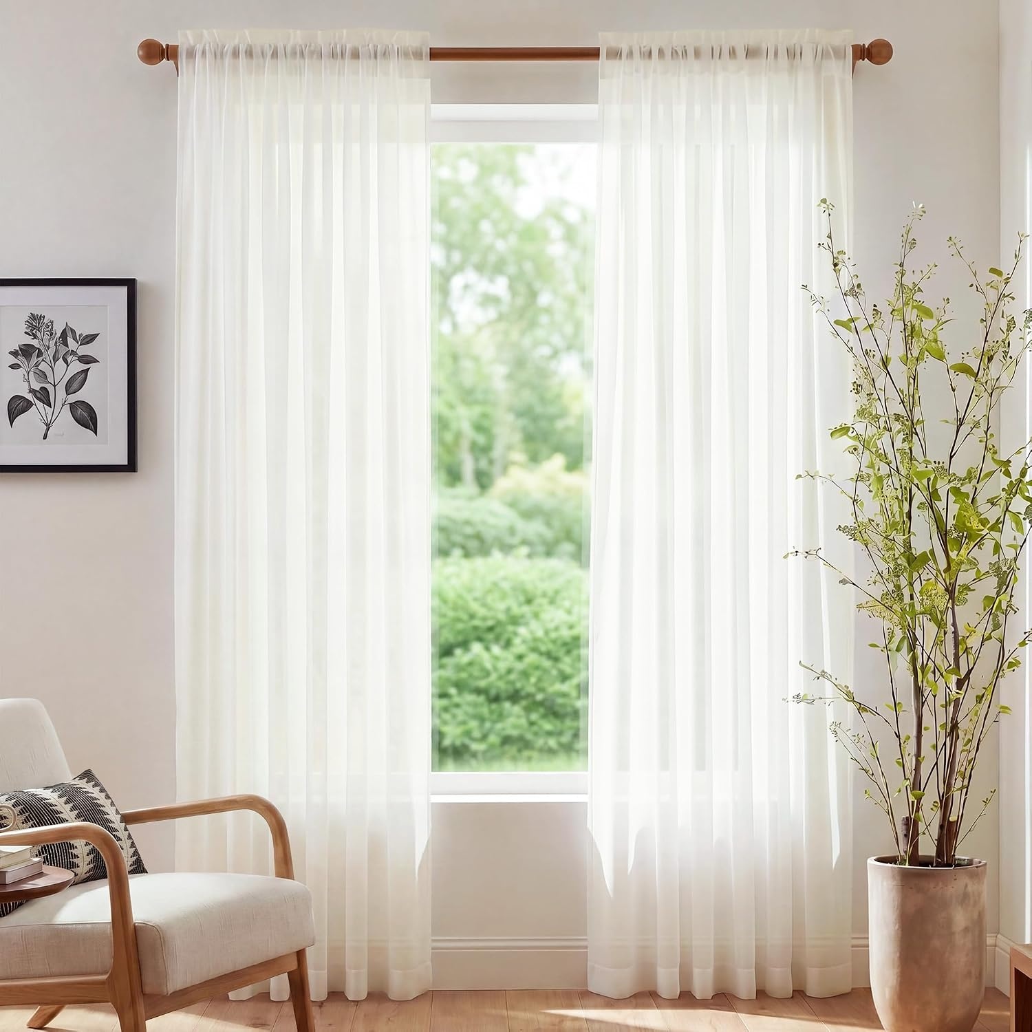 image:imageNICETOWN Black Sheer Curtains 96 Inches Long W42xL96 2 PanelsNatural