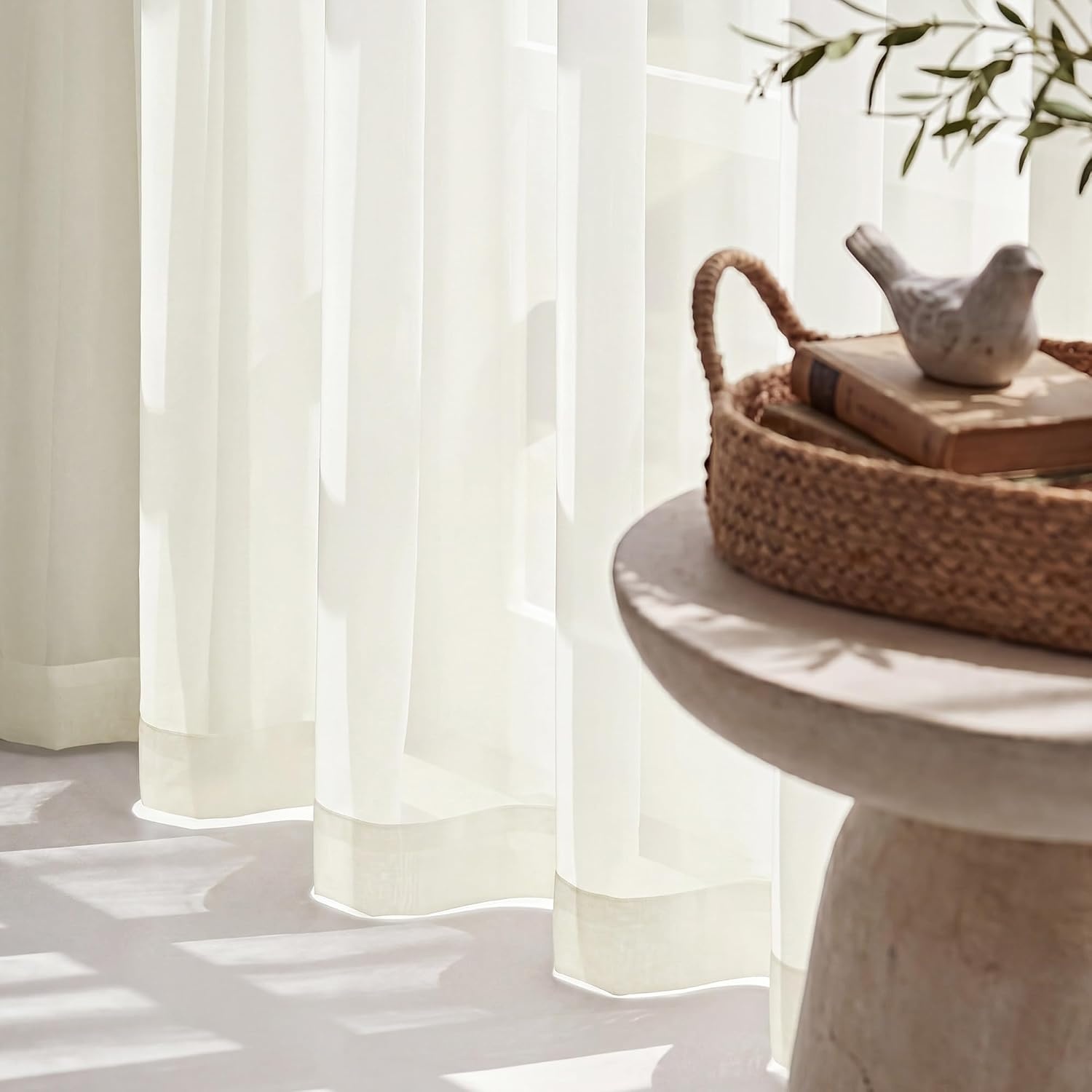image:imageNICETOWN Black Sheer Curtains 96 Inches Long W42xL96 2 PanelsNatural
