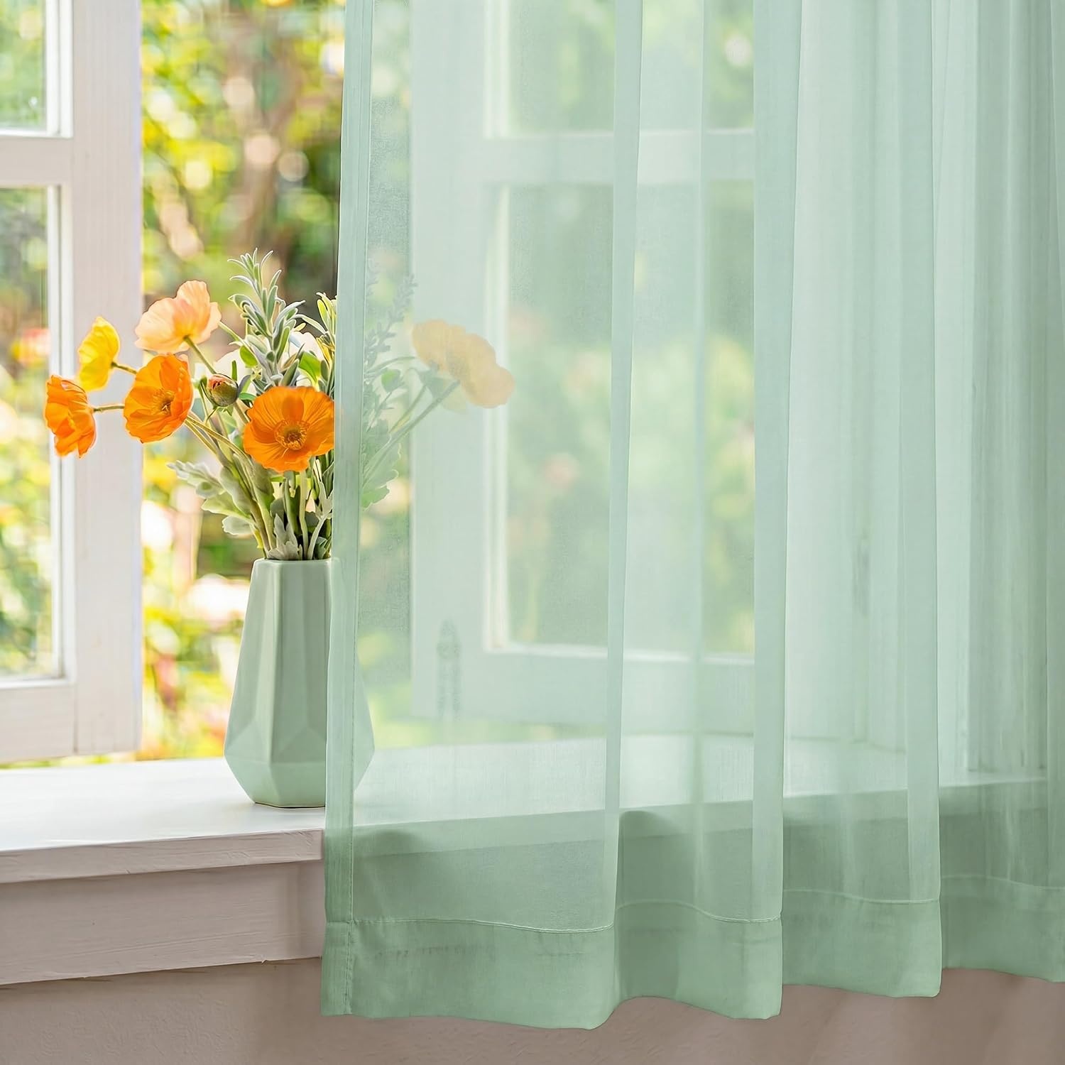 image:imageNICETOWN Black Sheer Curtains 96 Inches Long W42xL96 2 PanelsSage Green