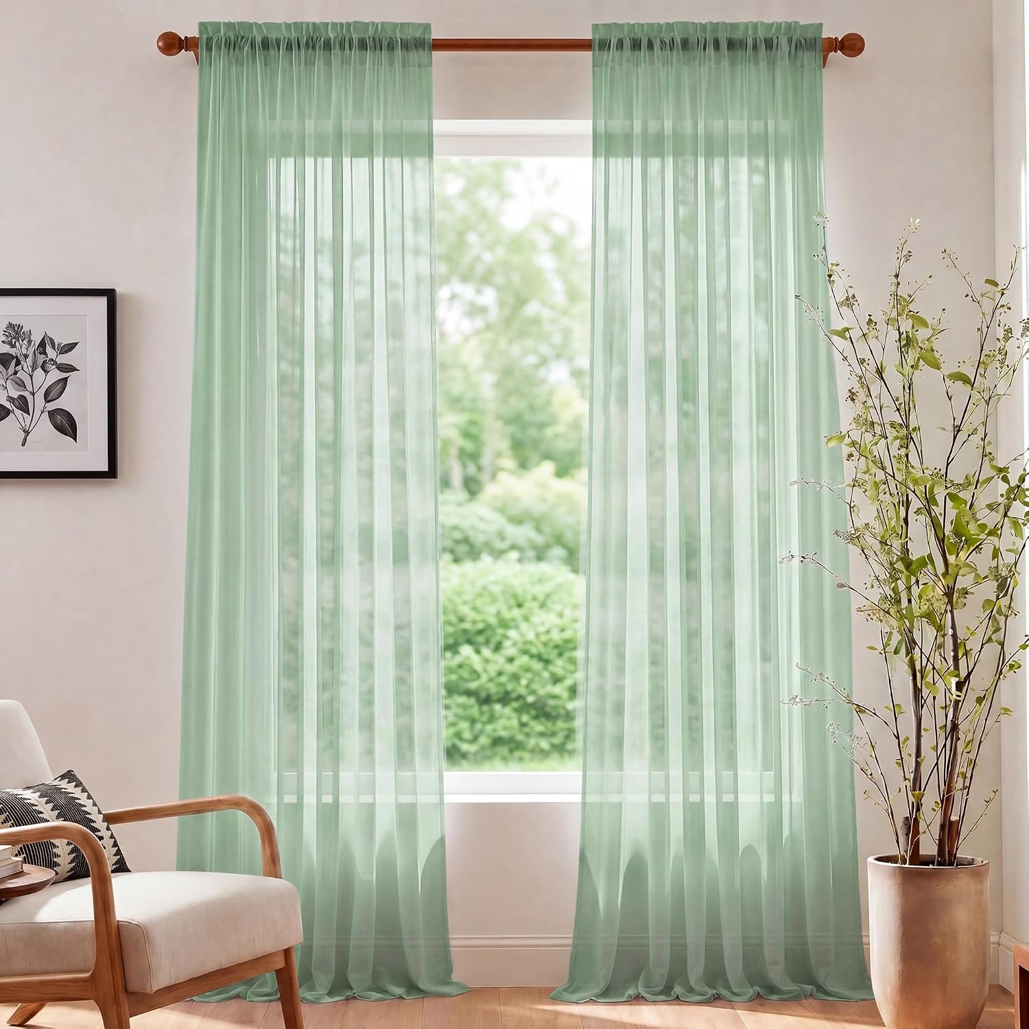 image:imageNICETOWN Black Sheer Curtains 96 Inches Long W42xL96 2 PanelsSage Green