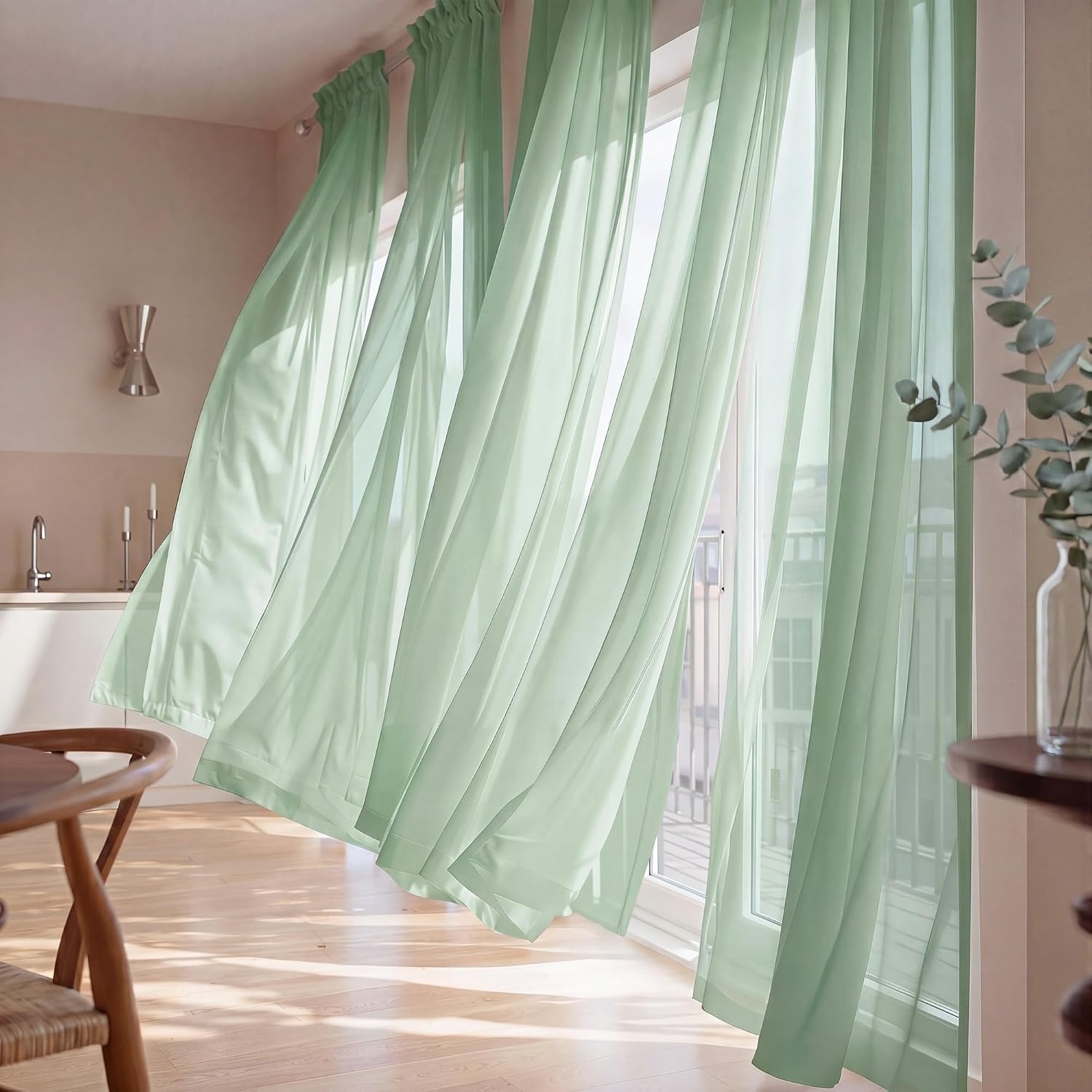 image:imageNICETOWN Black Sheer Curtains 96 Inches Long W42xL96 2 PanelsSage Green