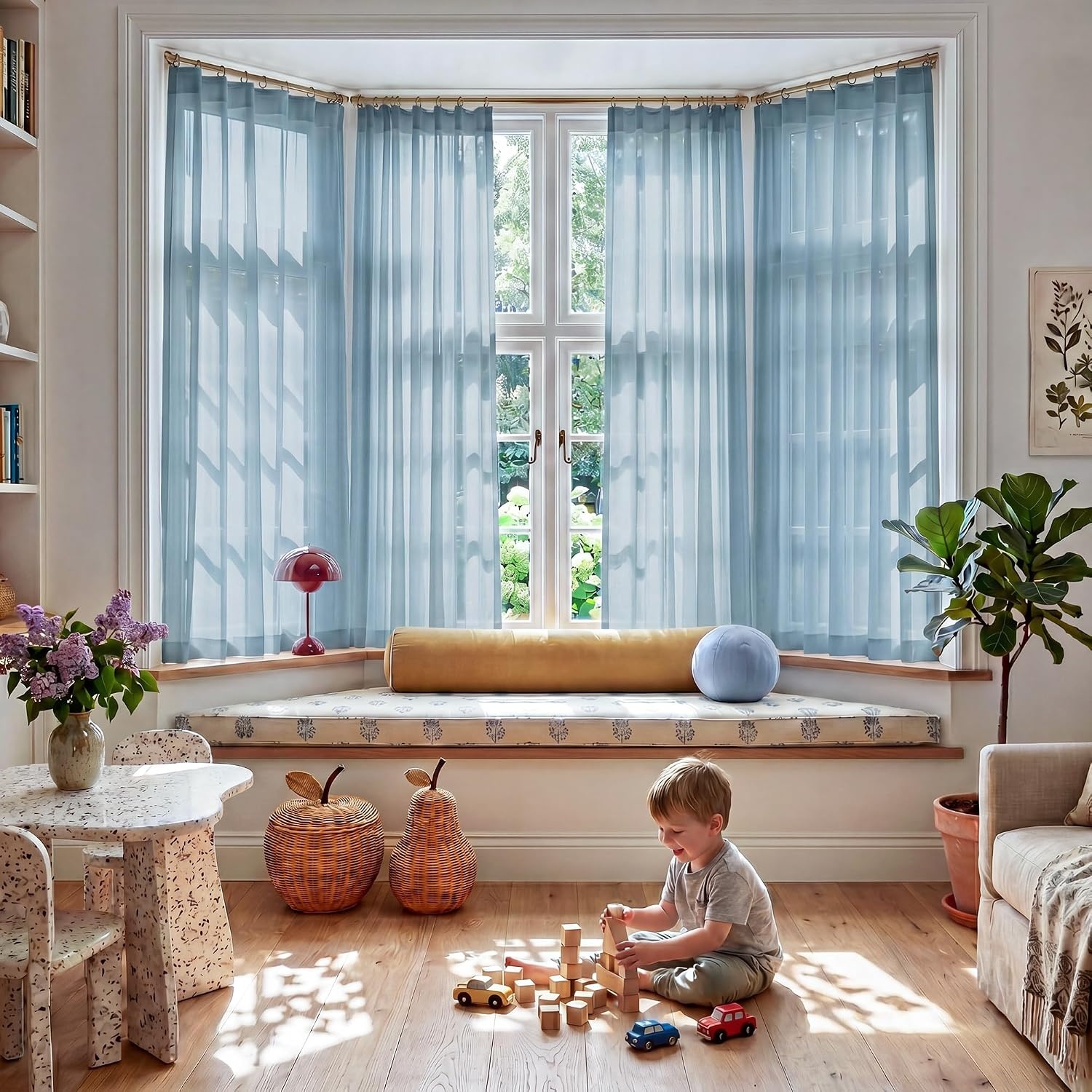 image:imageNICETOWN Black Sheer Curtains 96 Inches Long W42xL96 2 PanelsStone Blue