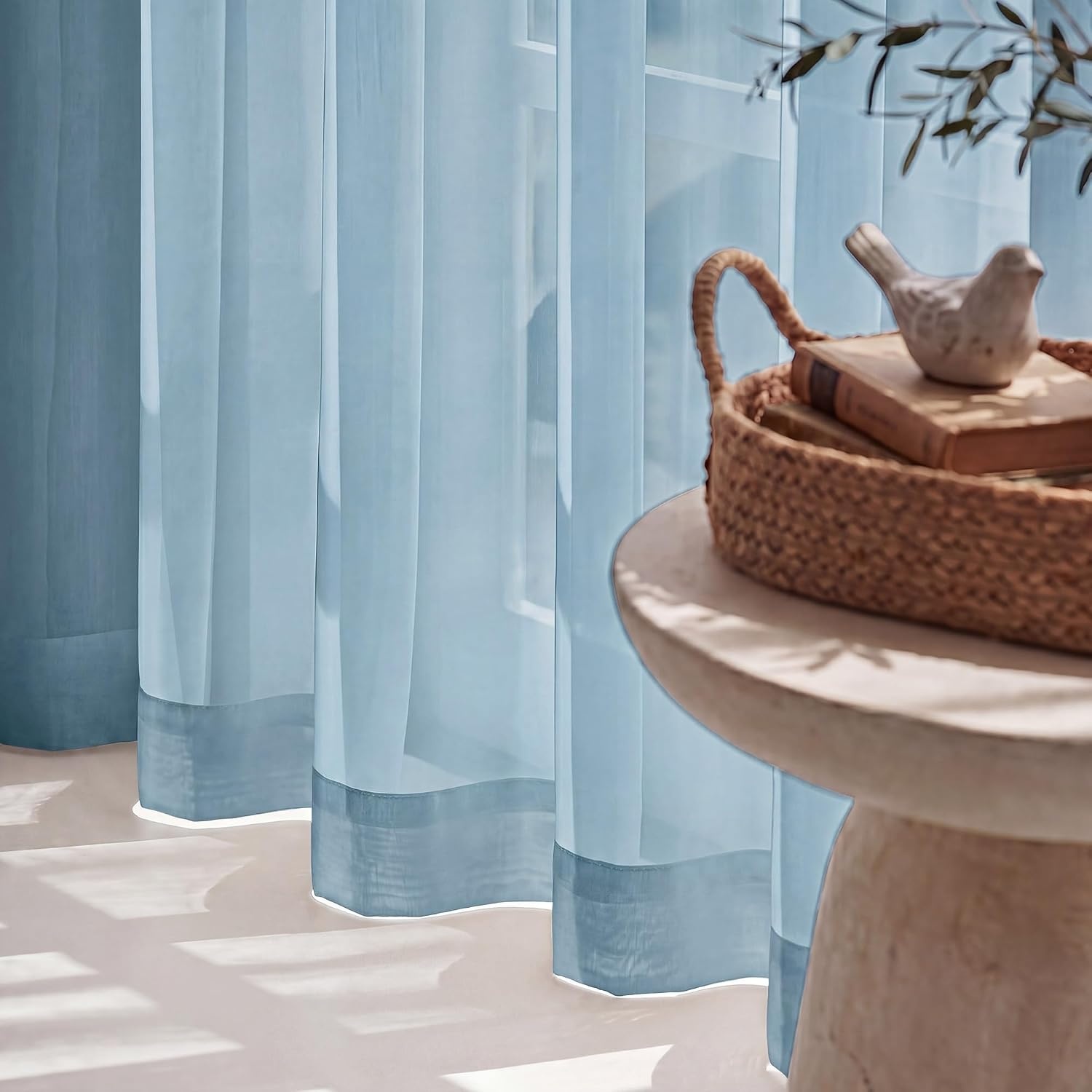 image:imageNICETOWN Black Sheer Curtains 96 Inches Long W42xL96 2 PanelsStone Blue