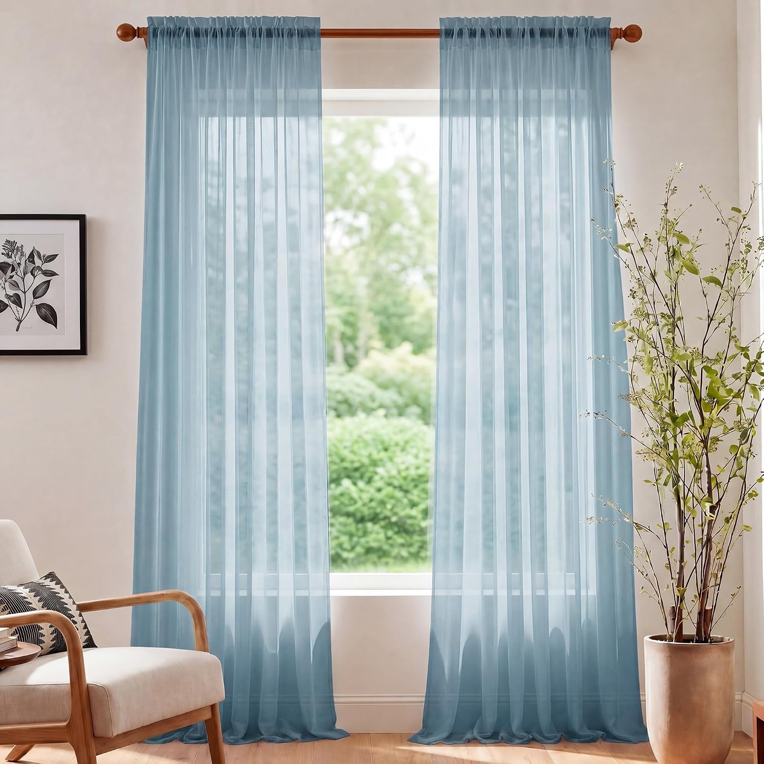 image:imageNICETOWN Black Sheer Curtains 96 Inches Long W42xL96 2 PanelsStone Blue