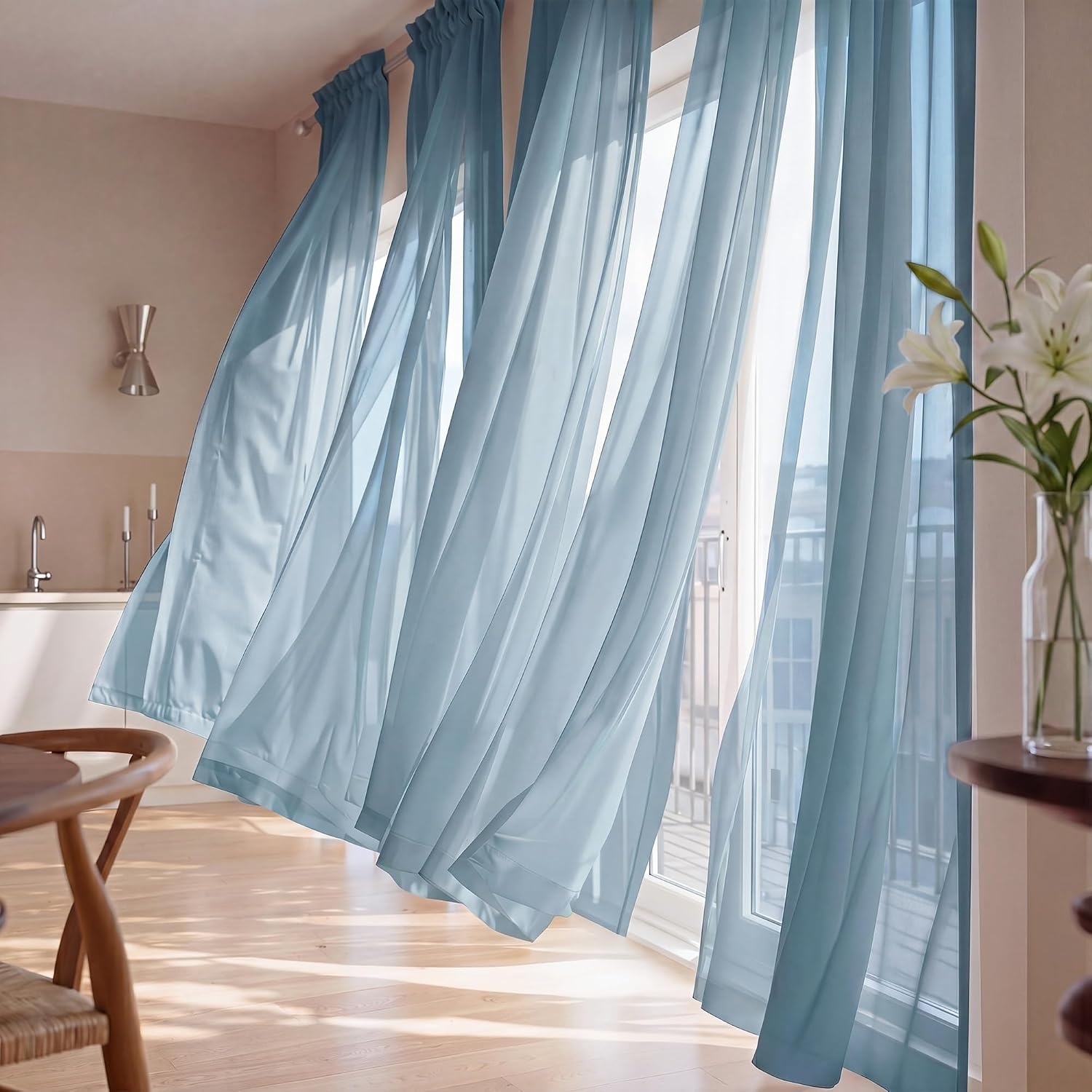 image:imageNICETOWN Black Sheer Curtains 96 Inches Long W42xL96 2 PanelsStone Blue