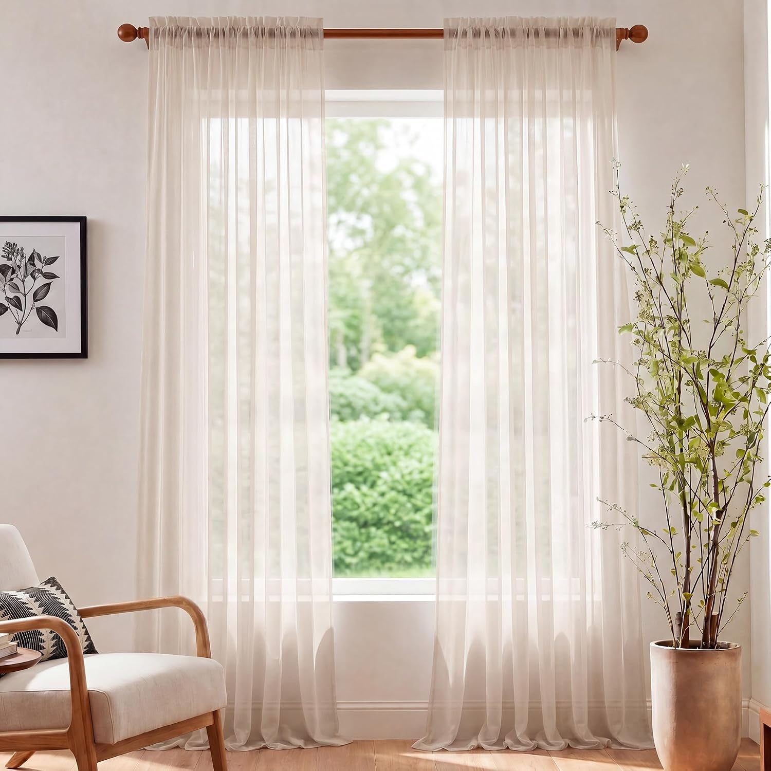image:imageNICETOWN Black Sheer Curtains 96 Inches Long W42xL96 2 PanelsTaupe