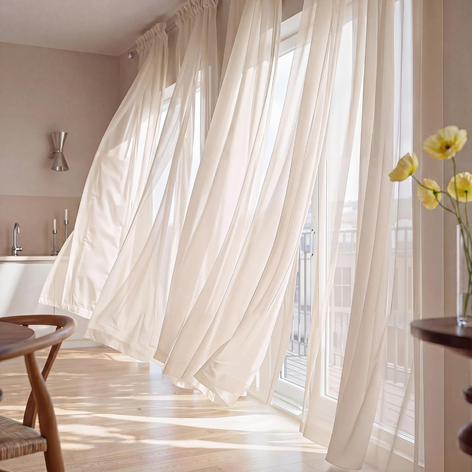image:imageNICETOWN Black Sheer Curtains 96 Inches Long W42xL96 2 PanelsTaupe