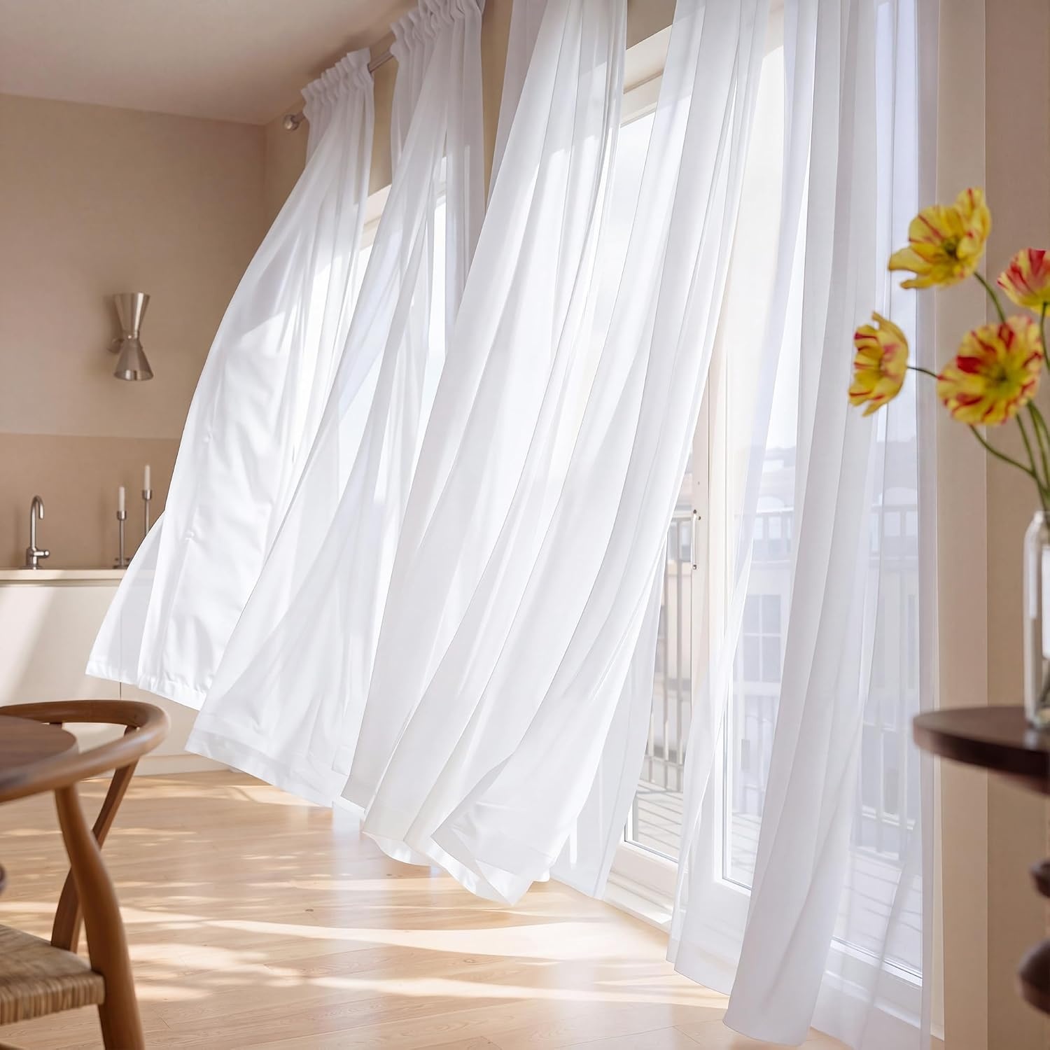 image:imageNICETOWN Black Sheer Curtains 96 Inches Long W42xL96 2 PanelsWhite