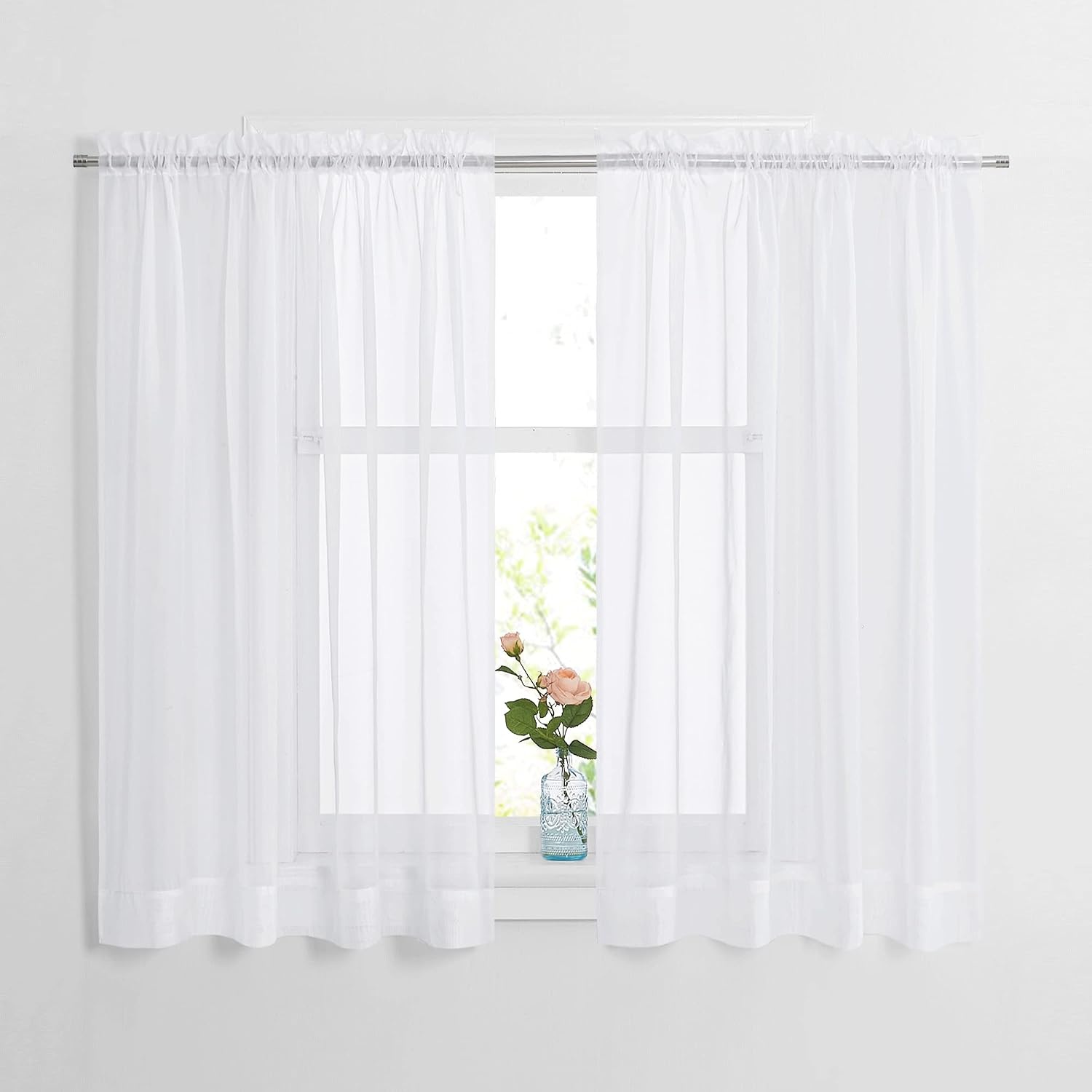 image:imageNICETOWN Black Sheer Curtains 96 Inches Long W42xL96 2 PanelsWhite
