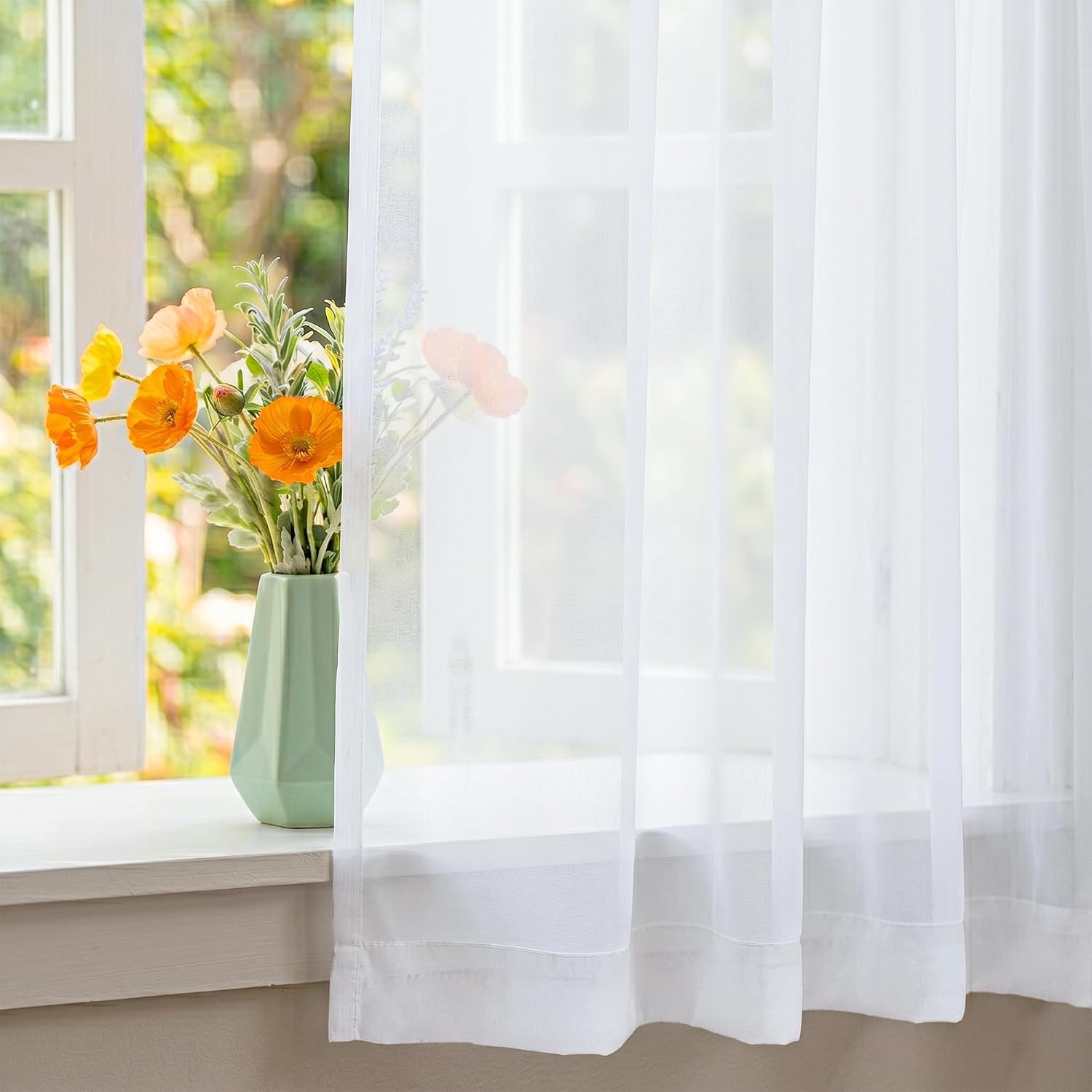 image:imageNICETOWN Black Sheer Curtains 96 Inches Long W42xL96 2 PanelsWhite