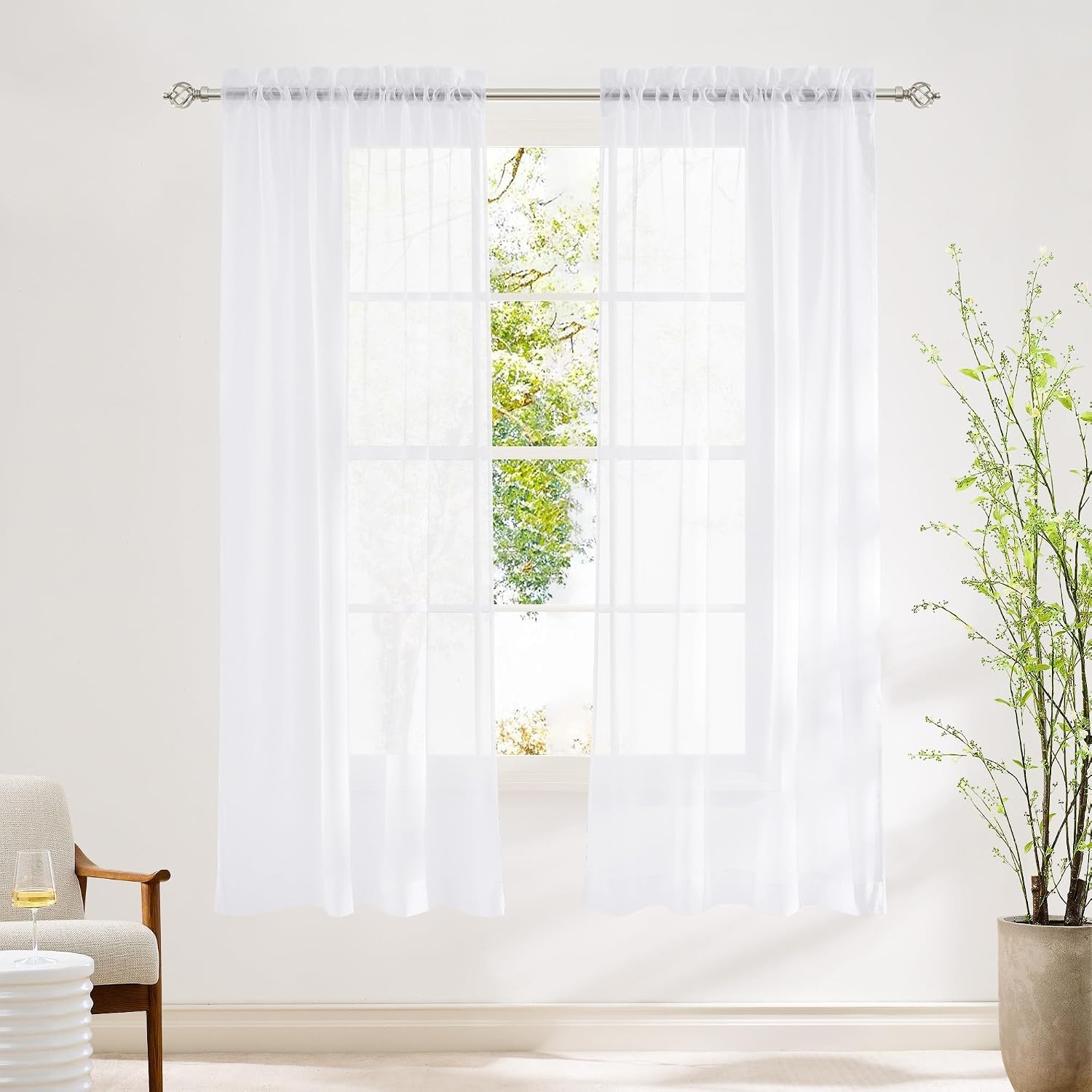 image:imageNICETOWN Black Sheer Curtains 96 Inches Long W42xL96 2 PanelsWhite