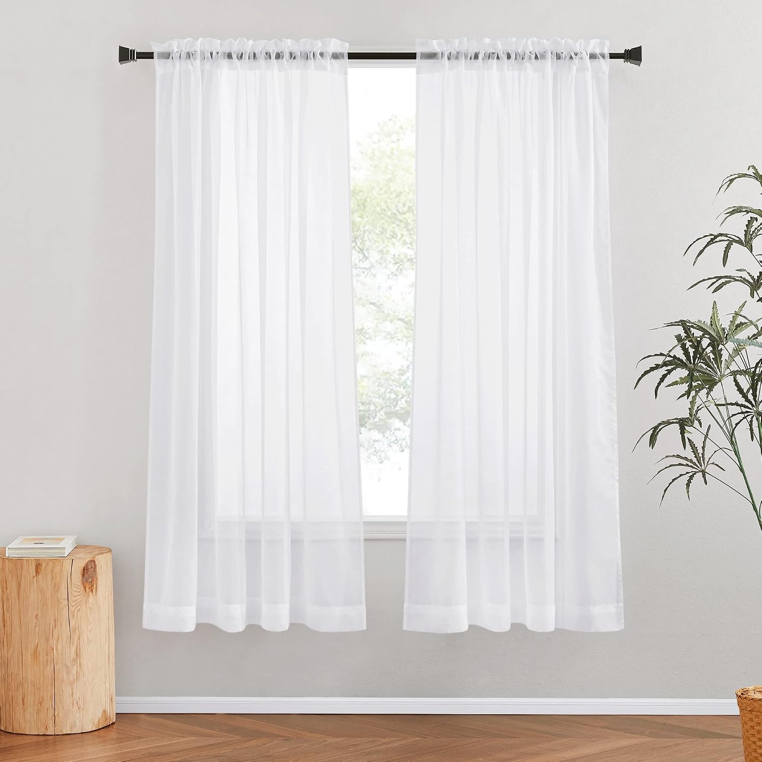 image:imageNICETOWN Black Sheer Curtains 96 Inches Long W42xL96 2 PanelsWhite