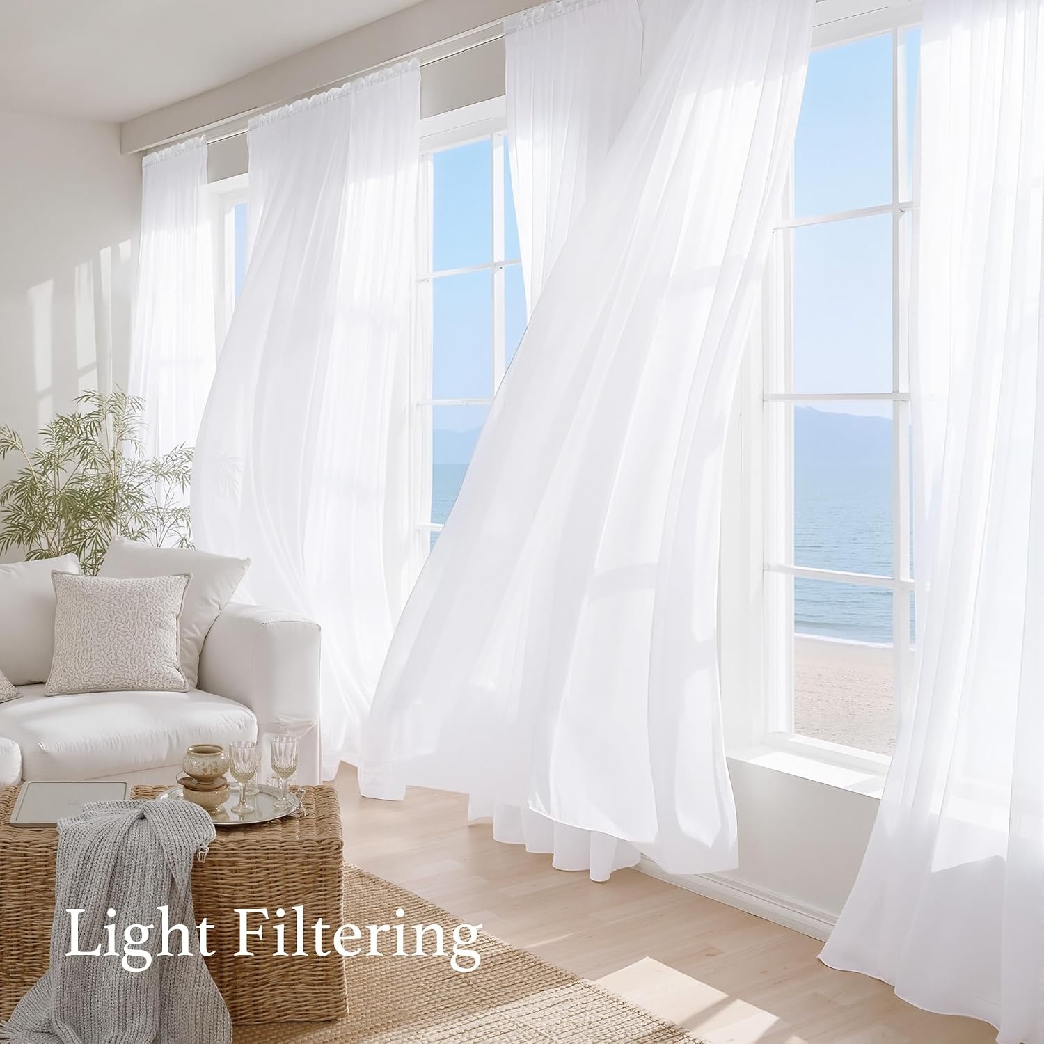 image:imageNICETOWN Black Sheer Curtains 96 Inches Long W42xL96 2 PanelsWhite