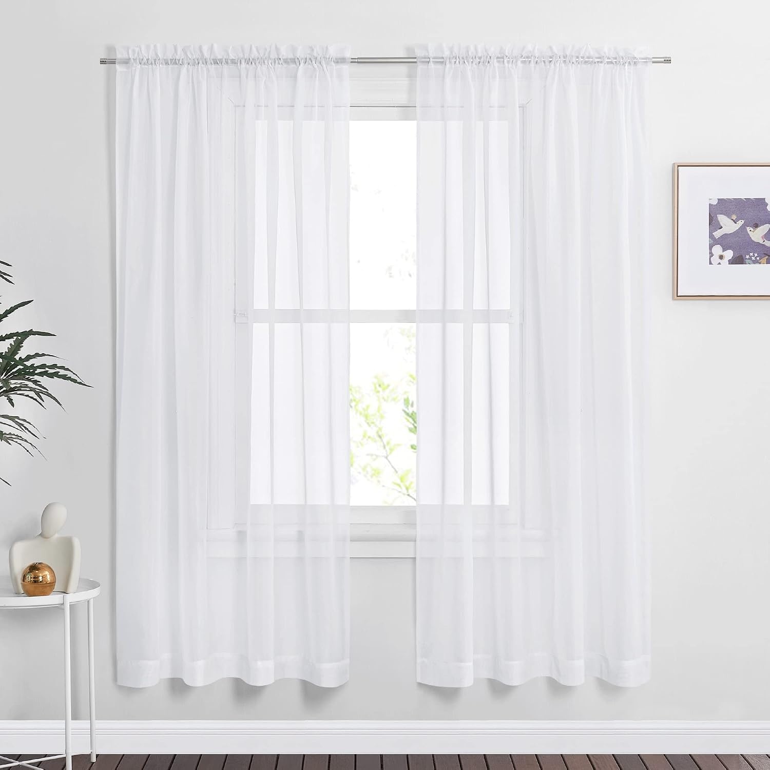 image:imageNICETOWN Black Sheer Curtains 96 Inches Long W42xL96 2 PanelsWhite