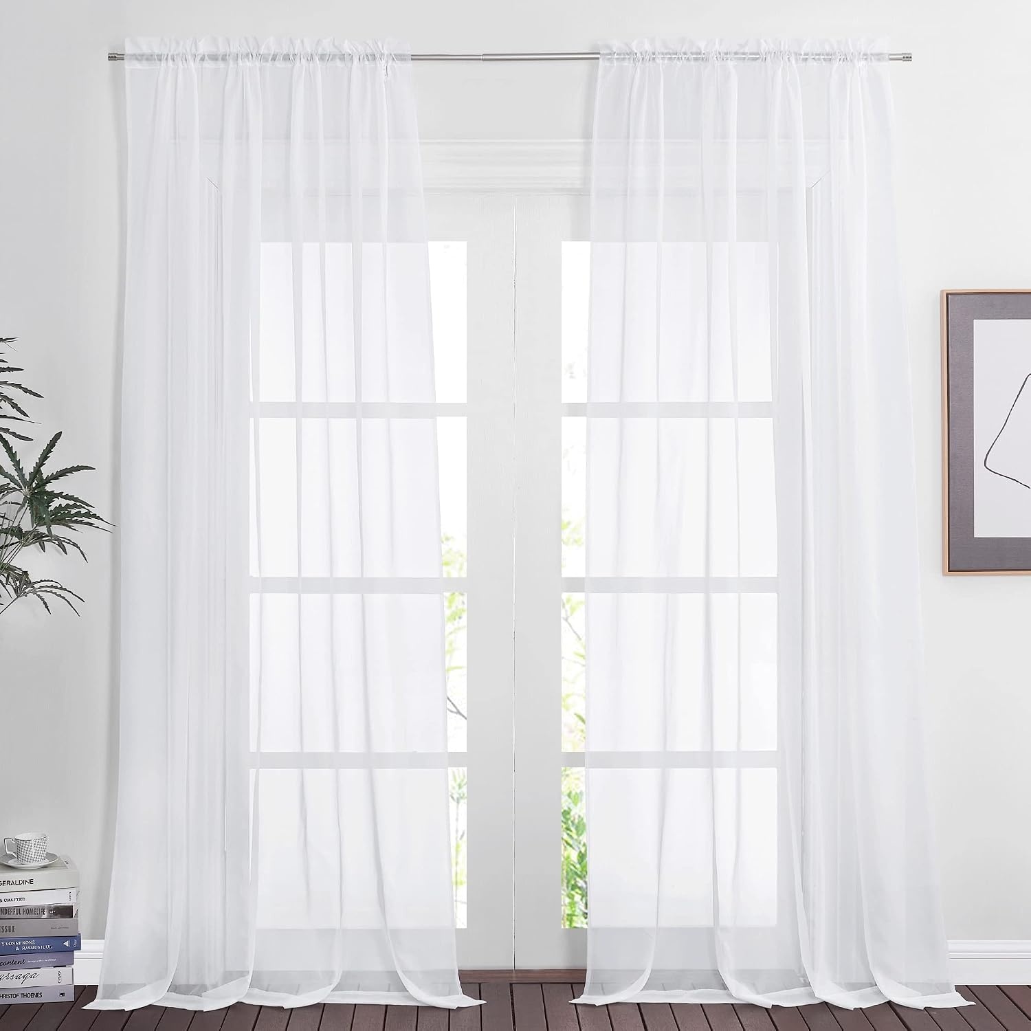 image:imageNICETOWN Black Sheer Curtains 96 Inches Long W42xL96 2 PanelsWhite