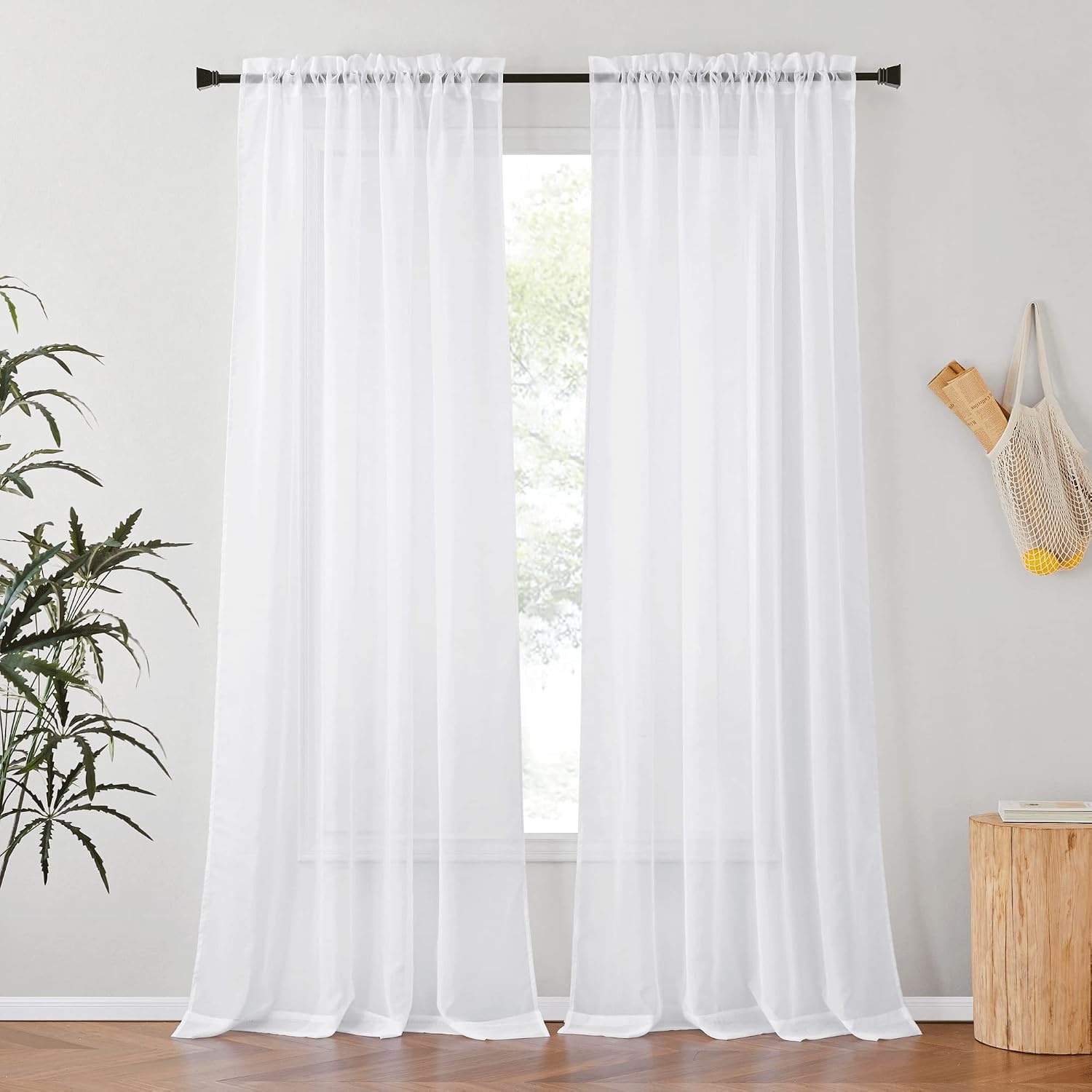 image:imageNICETOWN Black Sheer Curtains 96 Inches Long W42xL96 2 PanelsWhite