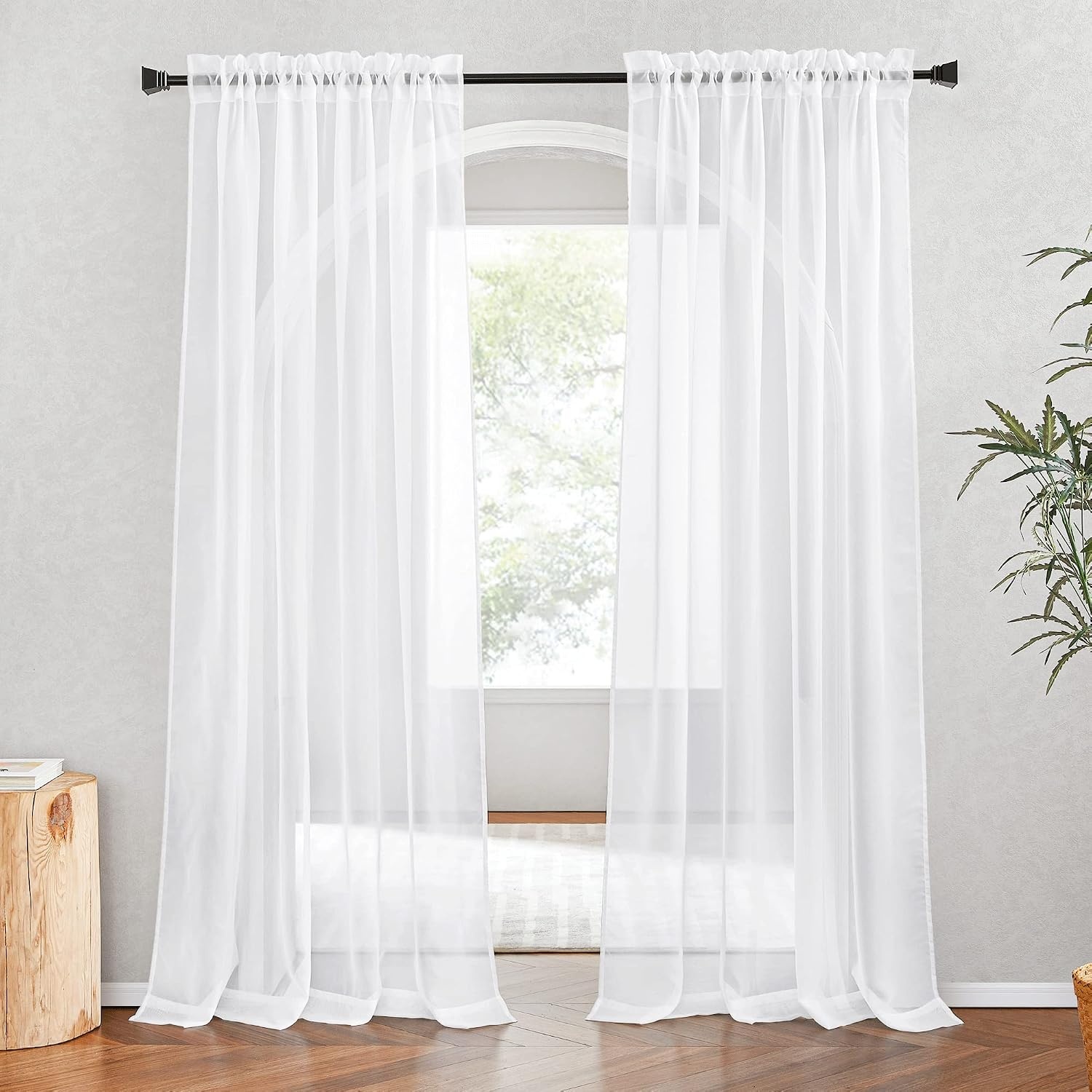image:imageNICETOWN Black Sheer Curtains 96 Inches Long W42xL96 2 PanelsWhite