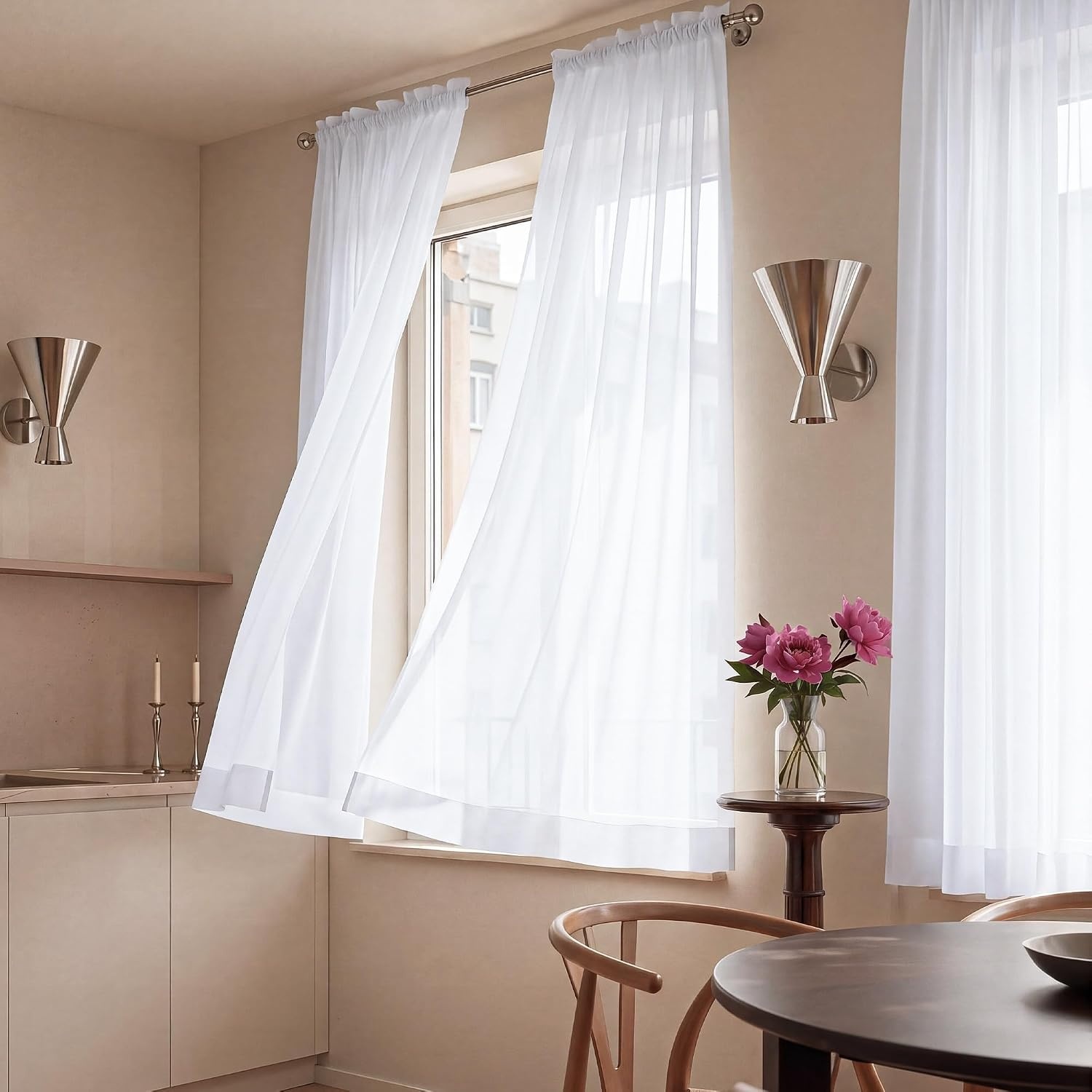 image:imageNICETOWN Black Sheer Curtains 96 Inches Long W42xL96 2 PanelsWhite