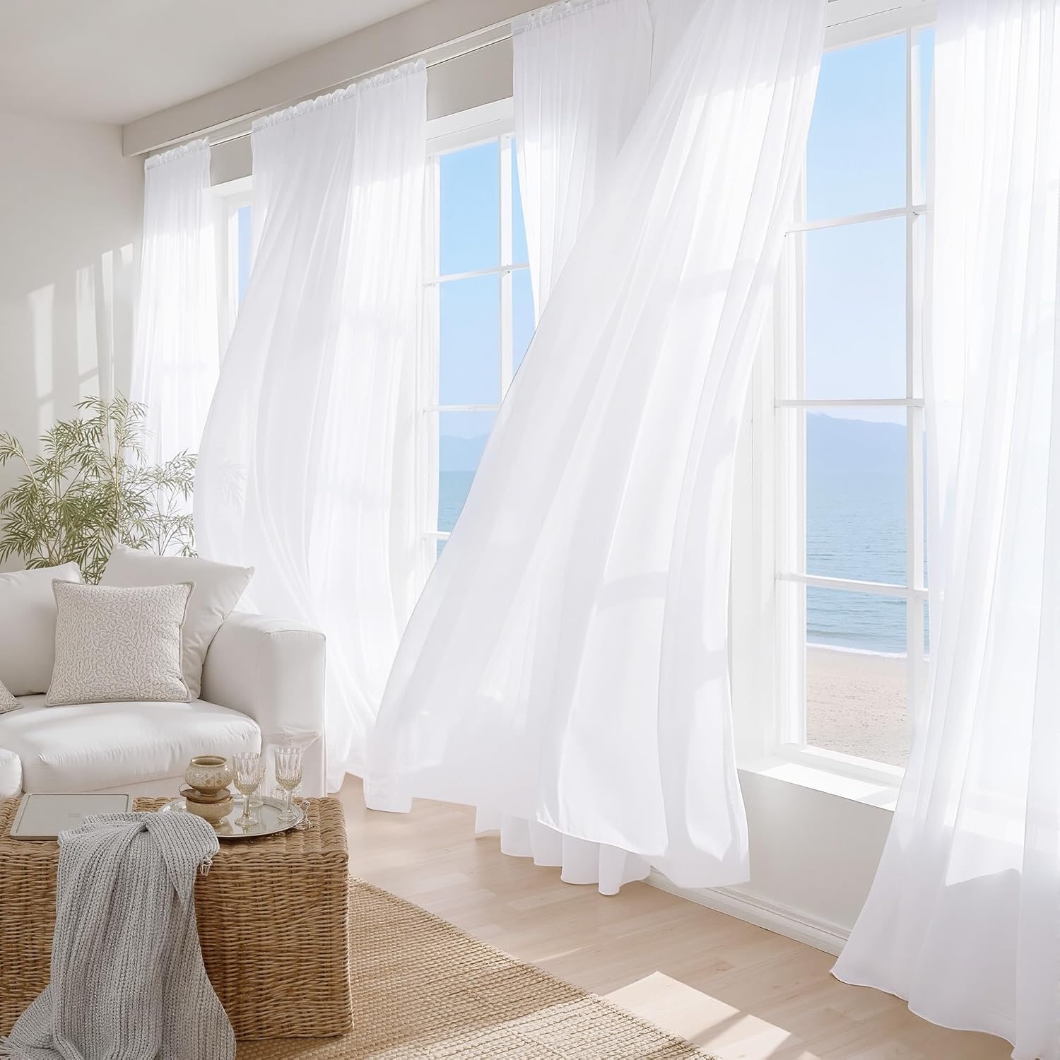 image:imageNICETOWN Black Sheer Curtains 96 Inches Long W42xL96 2 PanelsWhite