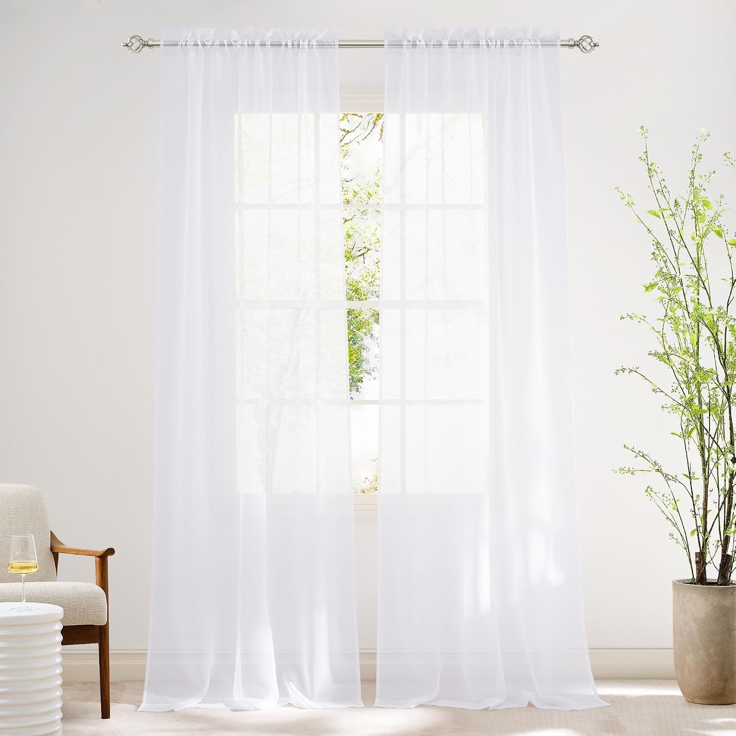 image:imageNICETOWN Black Sheer Curtains 96 Inches Long W42xL96 2 PanelsWhite