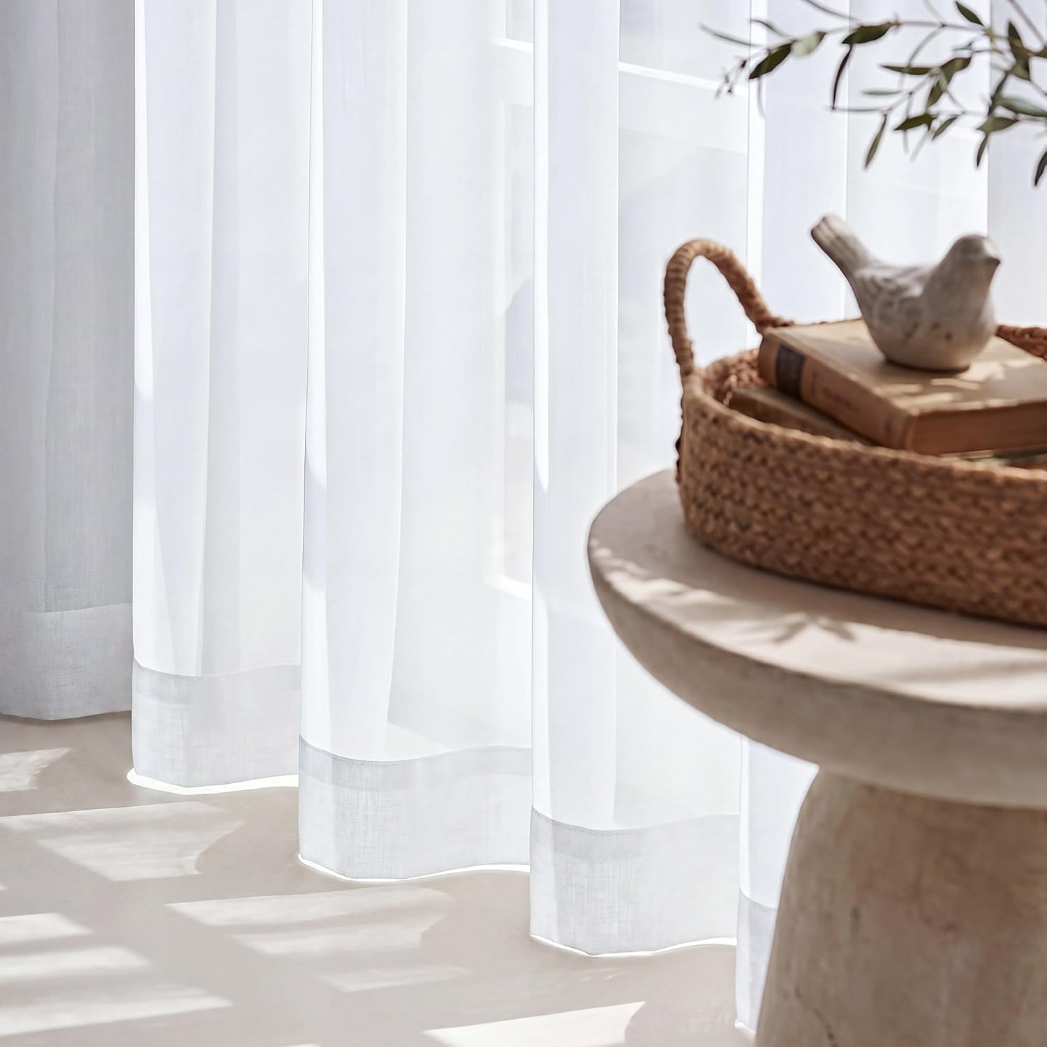 image:imageNICETOWN Black Sheer Curtains 96 Inches Long W42xL96 2 PanelsWhite