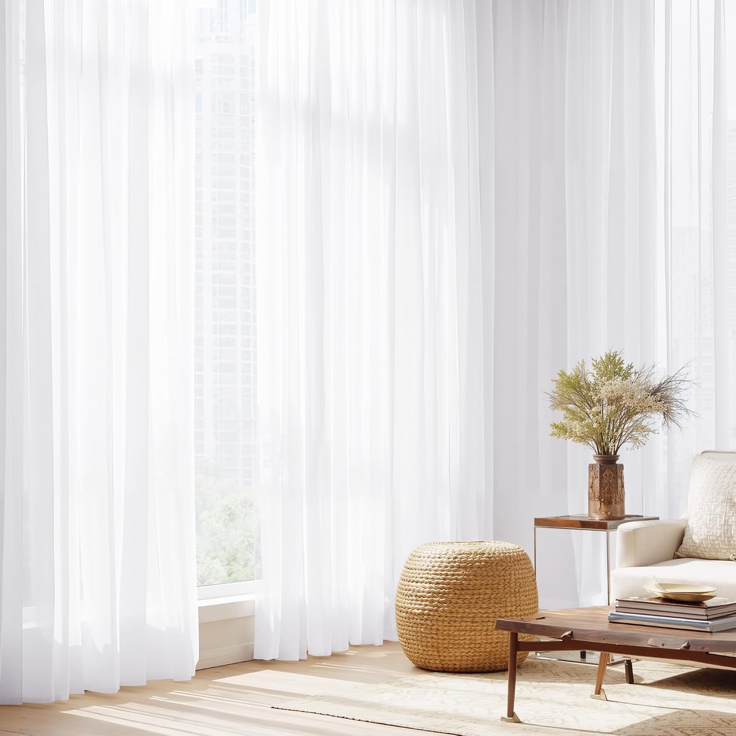 image:imageNICETOWN Black Sheer Curtains 96 Inches Long W42xL96 2 PanelsWhite