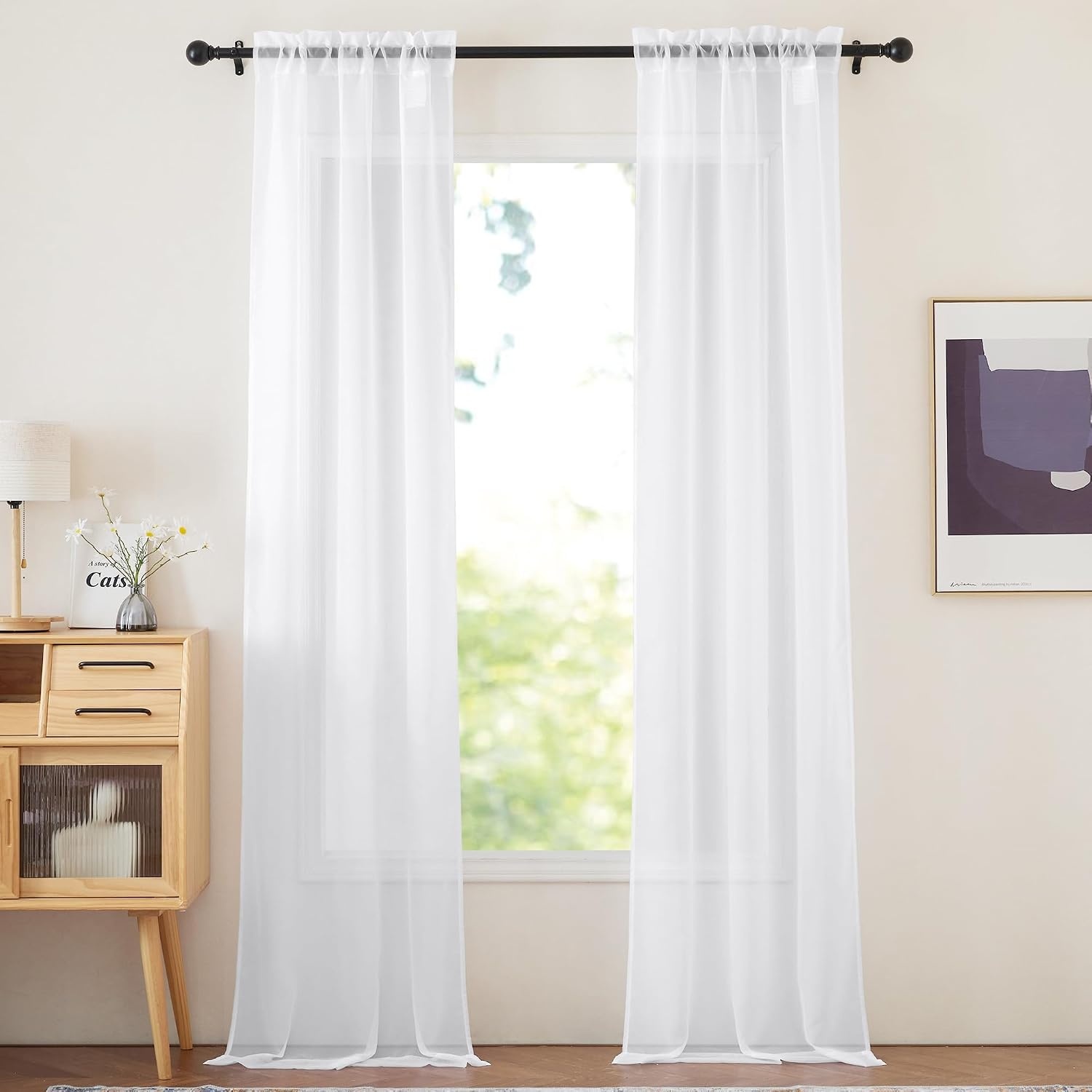 image:imageNICETOWN Black Sheer Curtains 96 Inches Long W42xL96 2 PanelsWhite